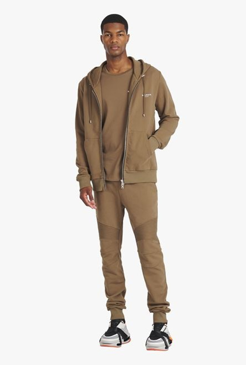 Balmain Taupe eco-designed cotton sweatshirt with small flocked white Balmain logo outlook