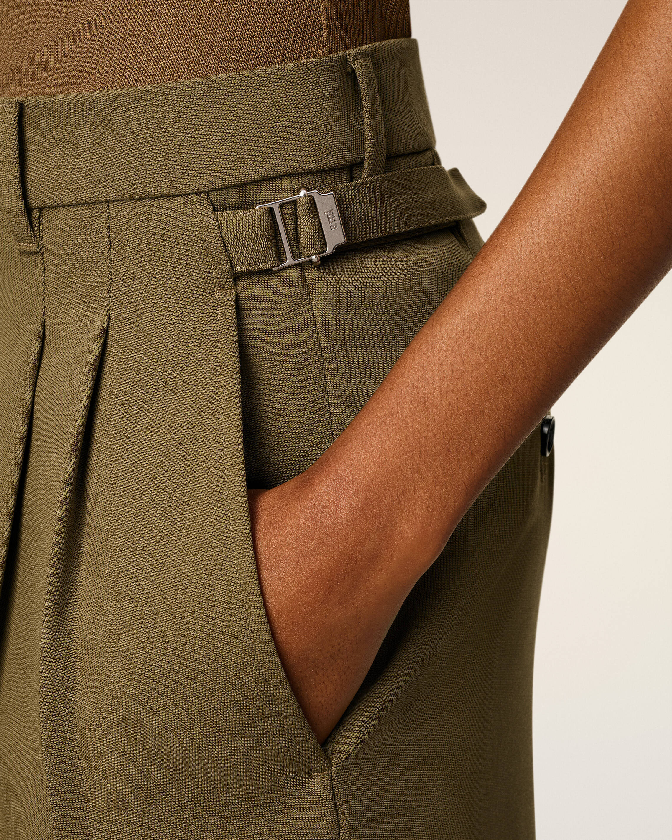 GREEN WOOL TABS WIDE TROUSERS - 5