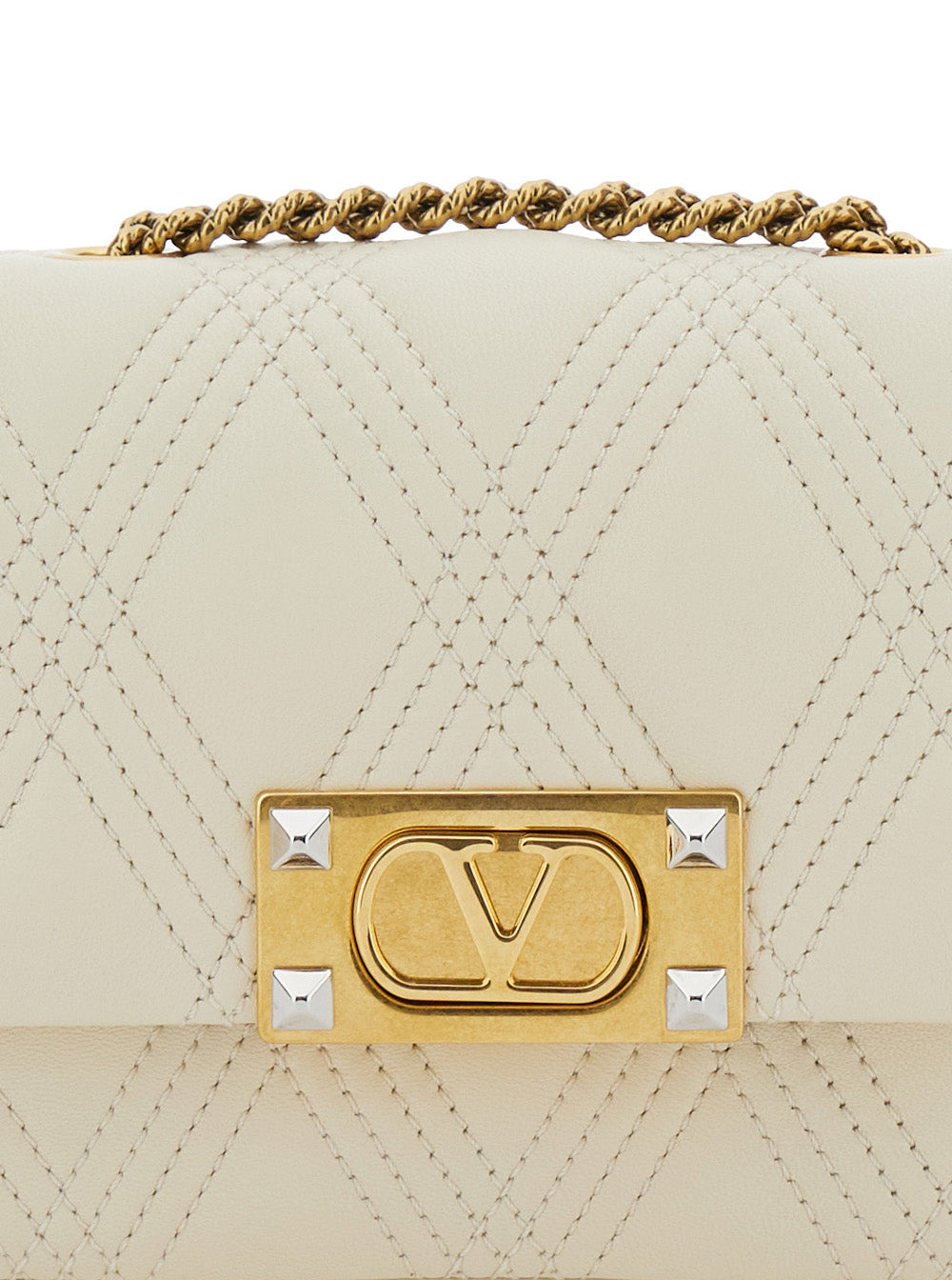 Valentino Garavani Women 'Quiltie 67' White Crossbody Bag With Vlogo Plaque On The Front And Diamond - 5