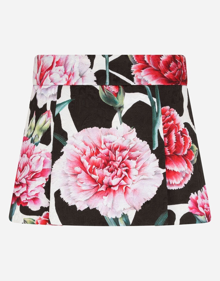 Carnation-print brocade miniskirt - 3