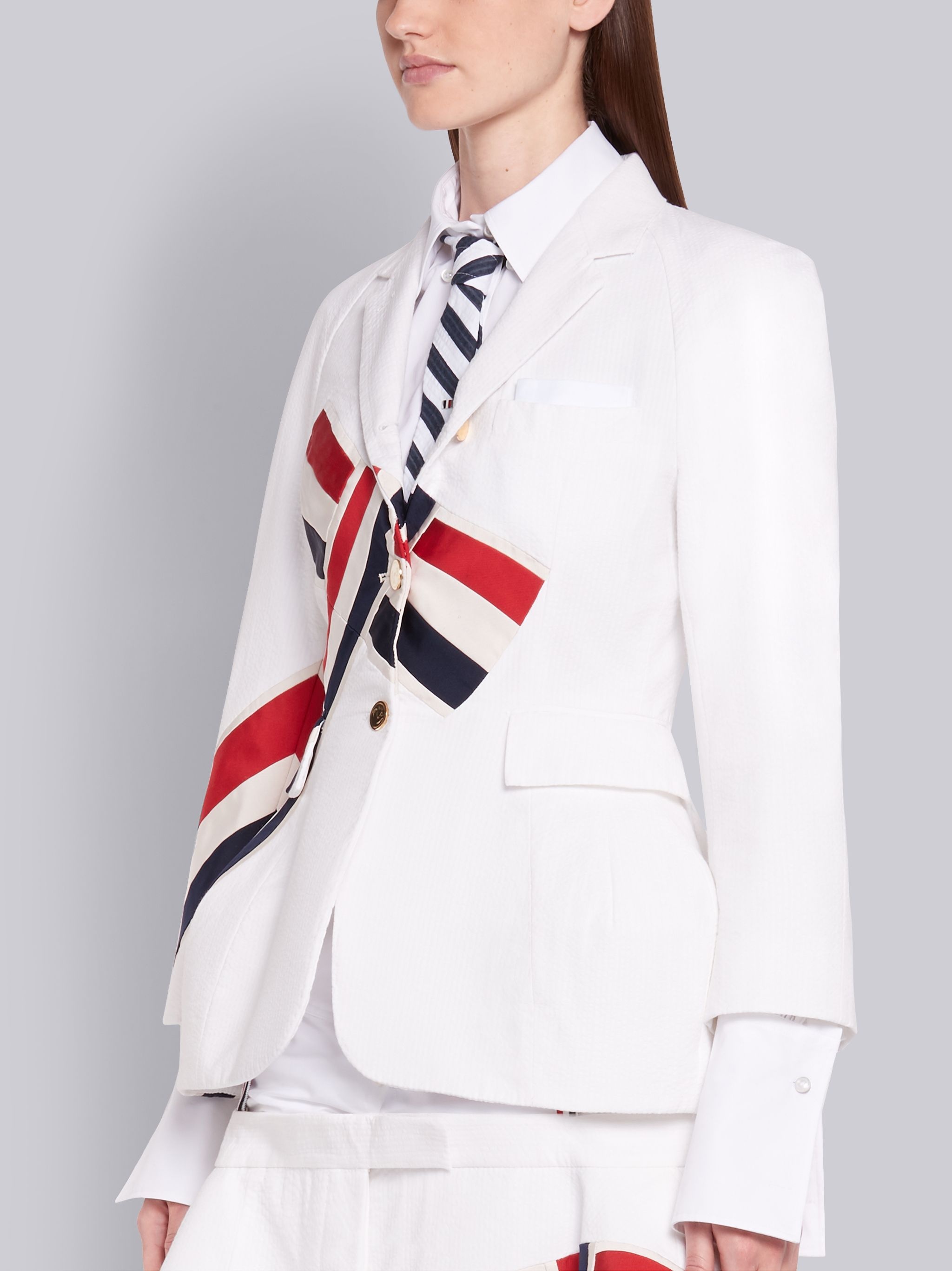 White Seersucker Raglan Corseted Jacket - 2