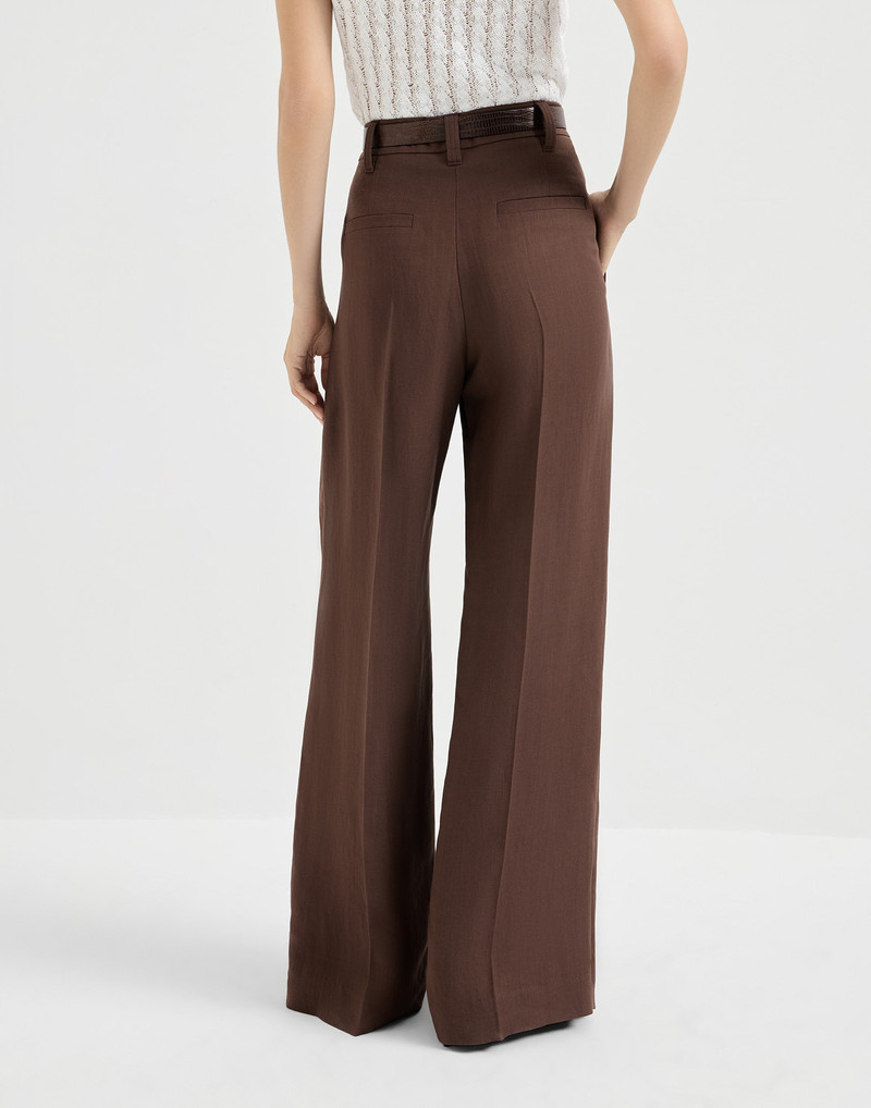 Viscose and linen fluid twill sartorial wide trousers 3