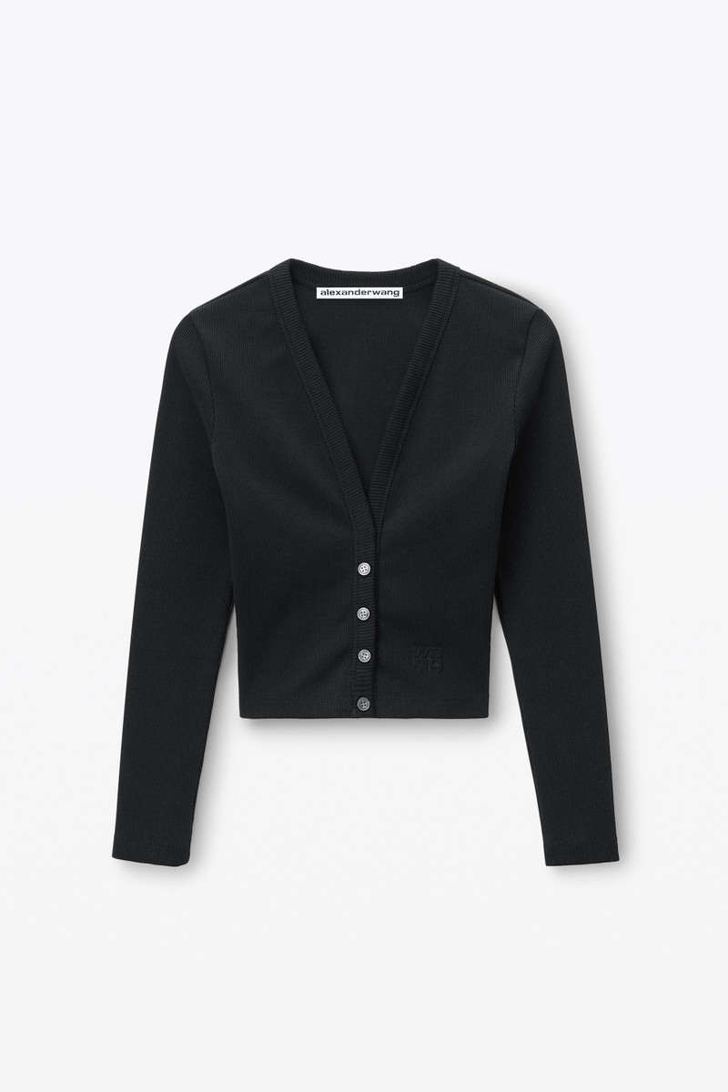 Logo Embossed Cropped V-Neck Cardigan 1