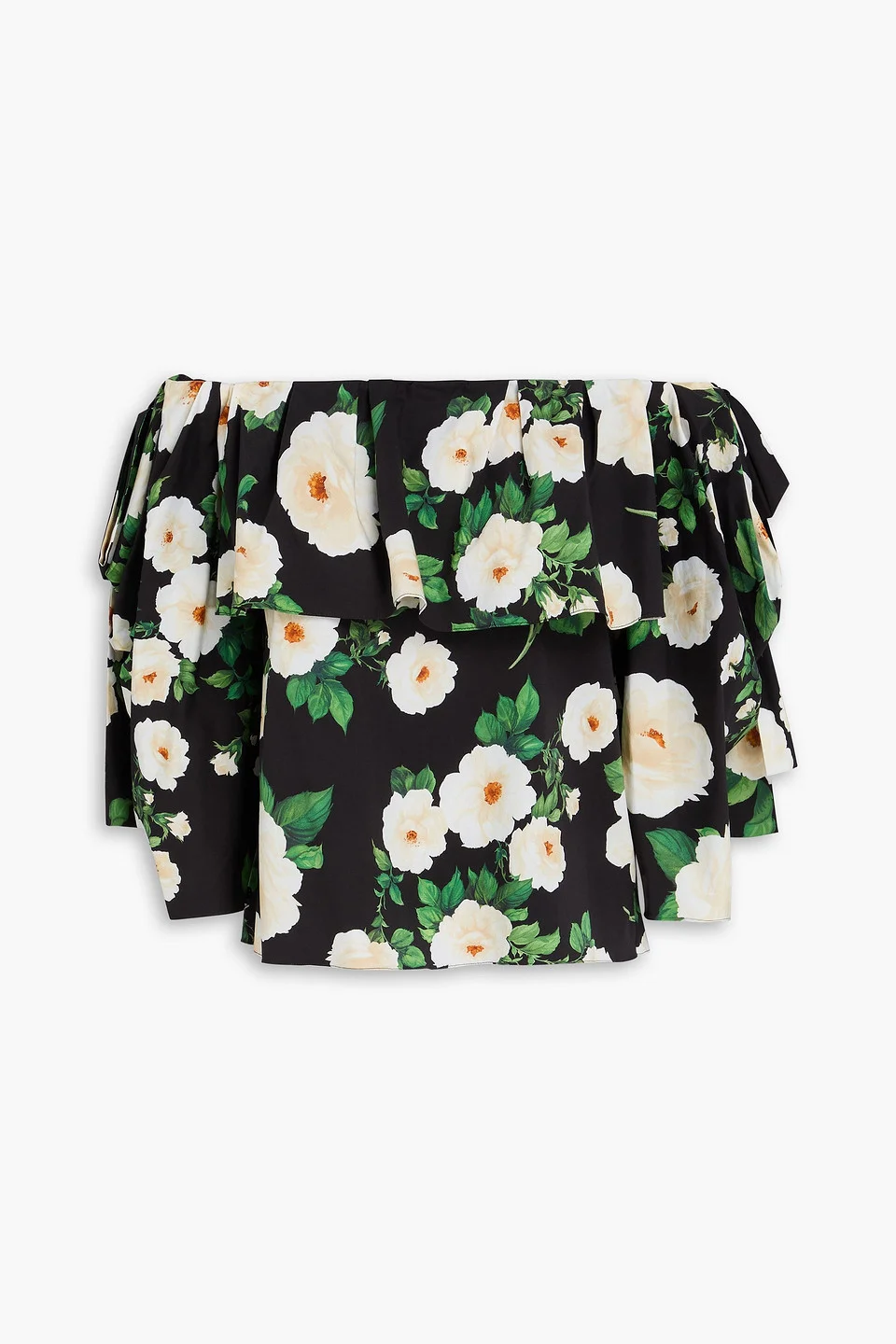 Off-the-shoulder floral-print cotton-blend poplin top - 1