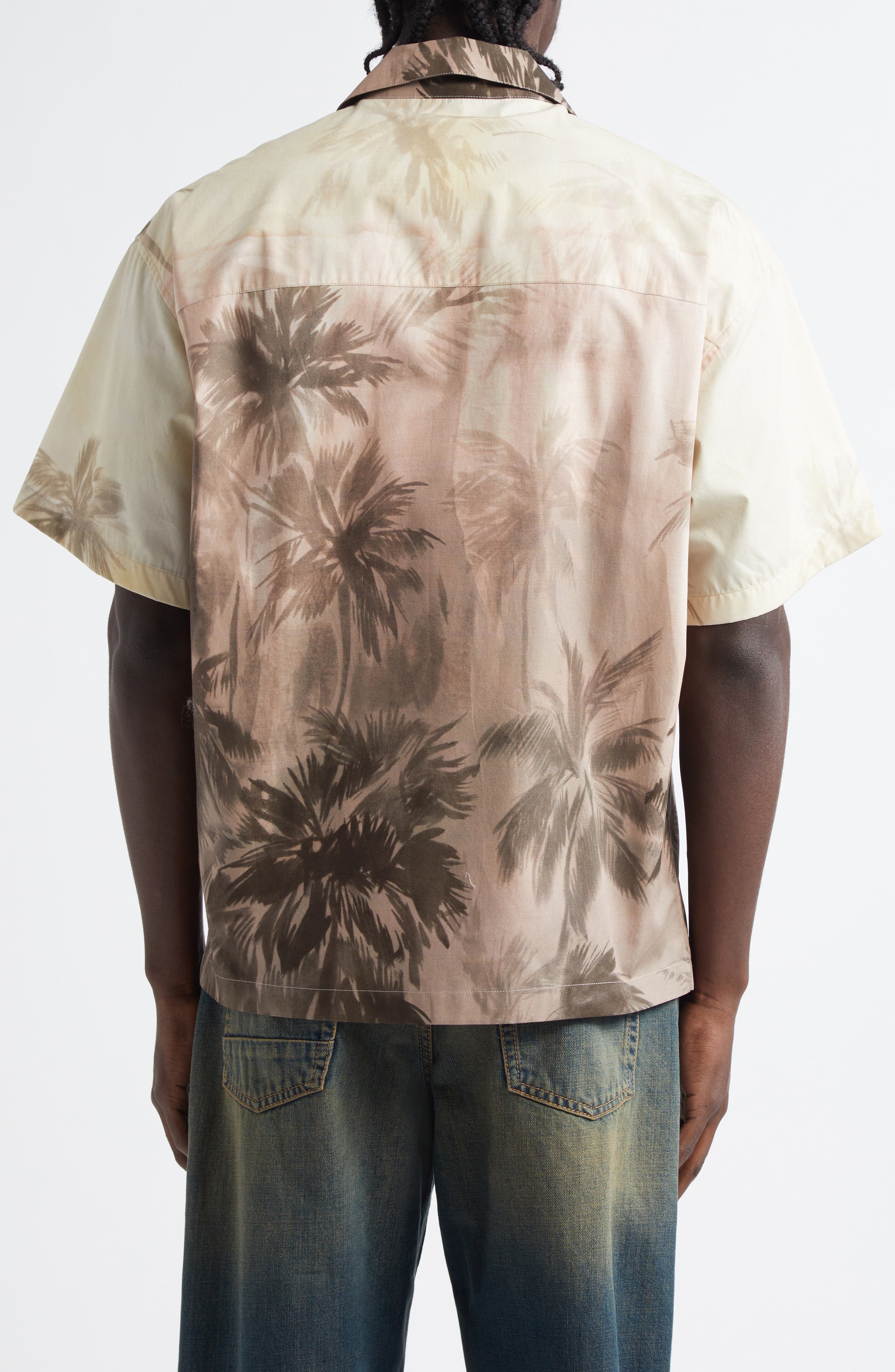 Palm Angels Sunset Palms Cotton Camp Shirt in Beige - 2
