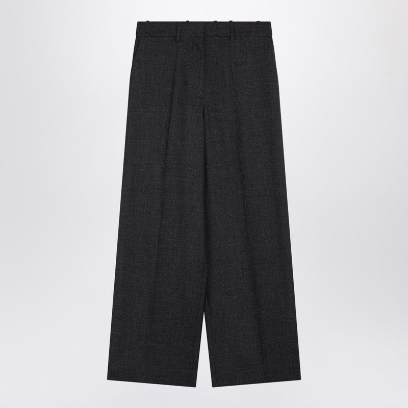 DARK GREY WOOL WIDE TROUSERS - 2
