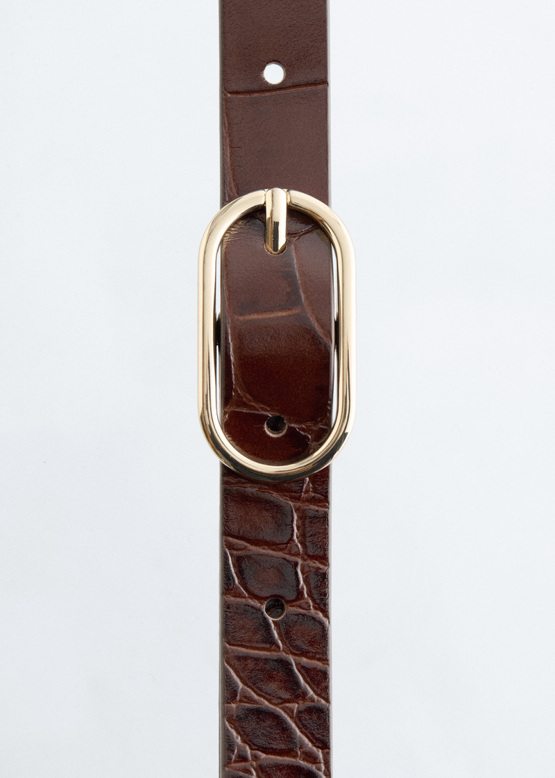 Croco Effect Slim Leather Belt 3