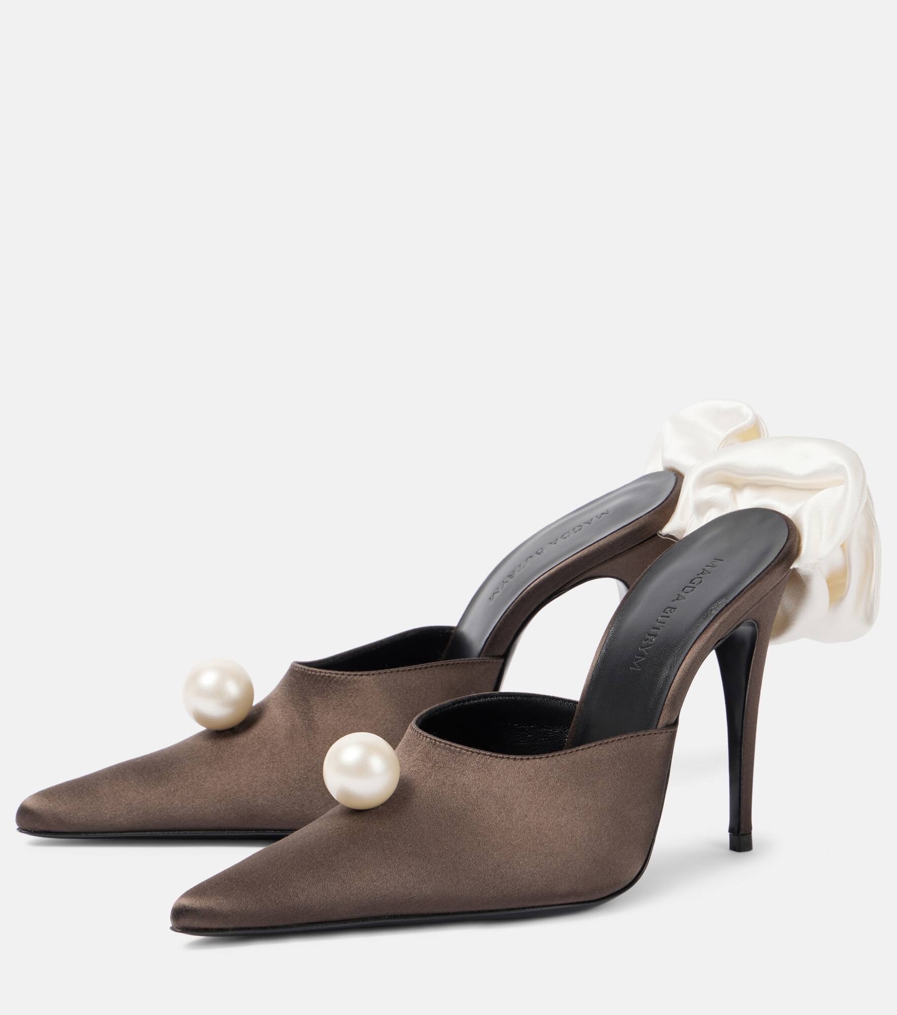 Floral-appliqué satin mules - 4