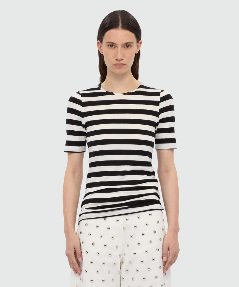 MSGM White and black striped cotton jersey T-shirt. outlook