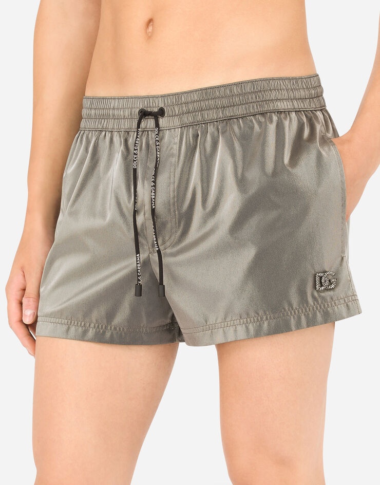 Short iridescent nylon swim trunks with patch - 4