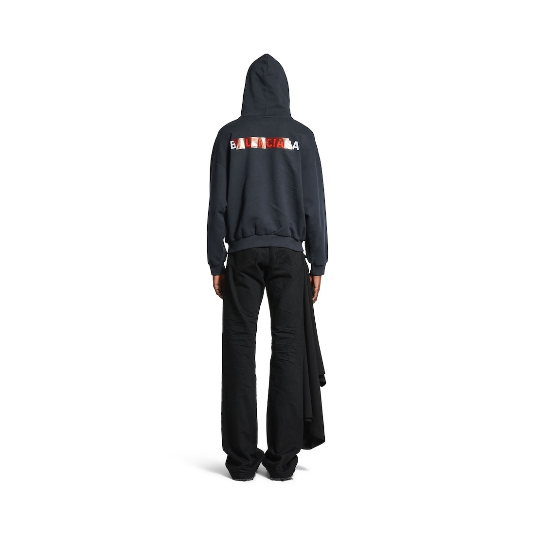Men's Taped Balenciaga Back Hoodie Medium Fit in Faded Black - 4