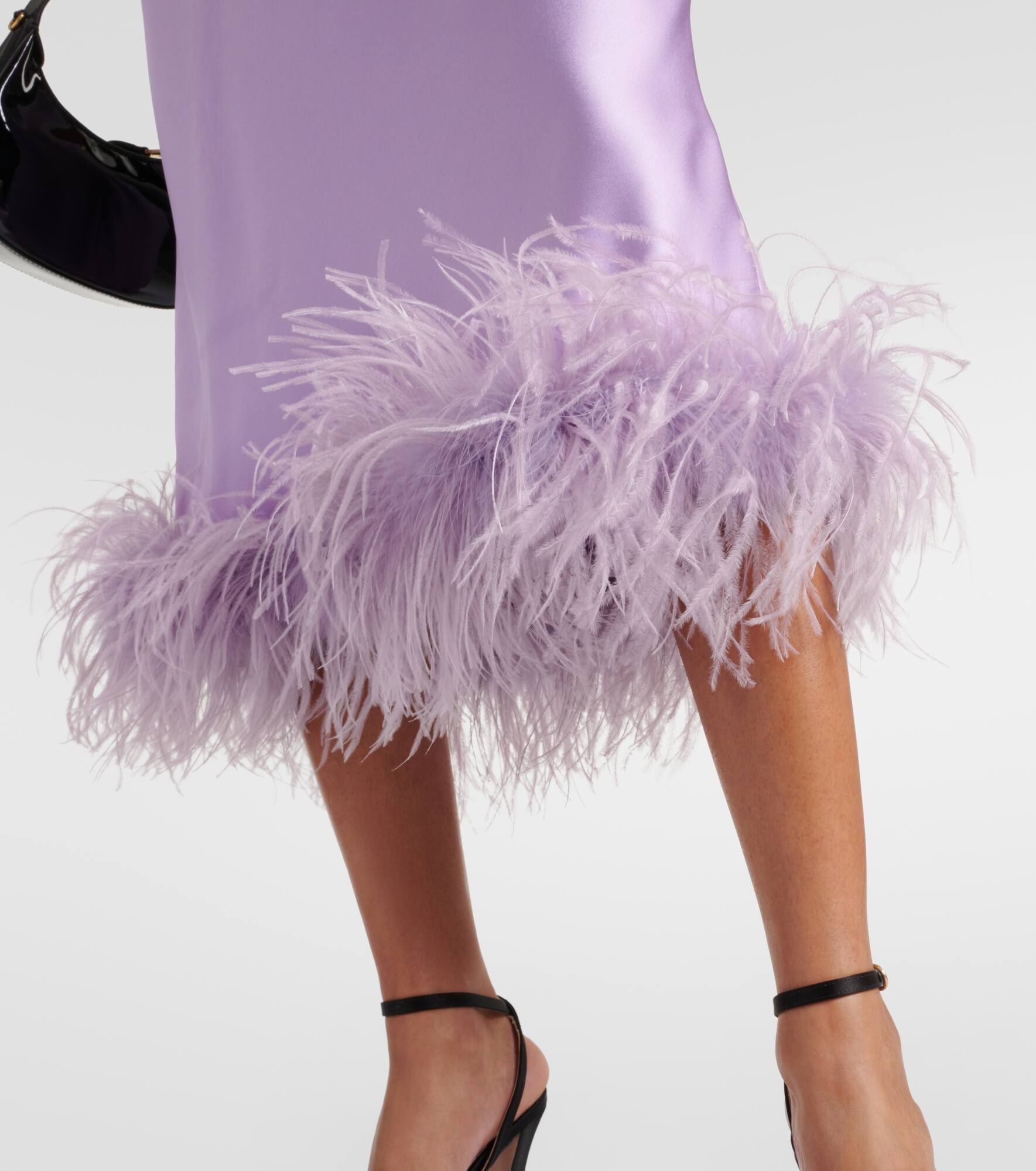 Feather-trimmed satin midi skirt - 5
