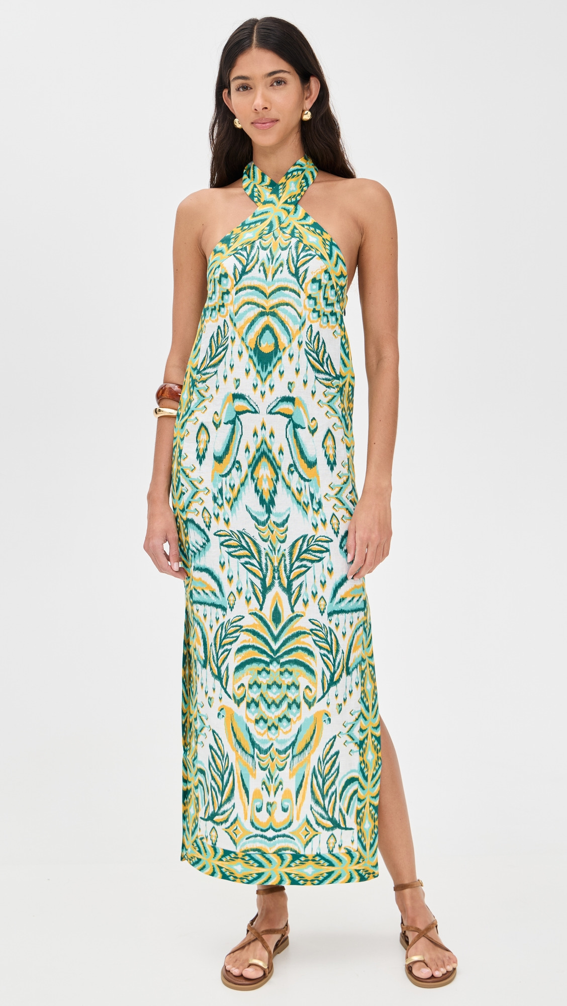 Tropical Tapestry Off-White Halter Neck Dress - 6