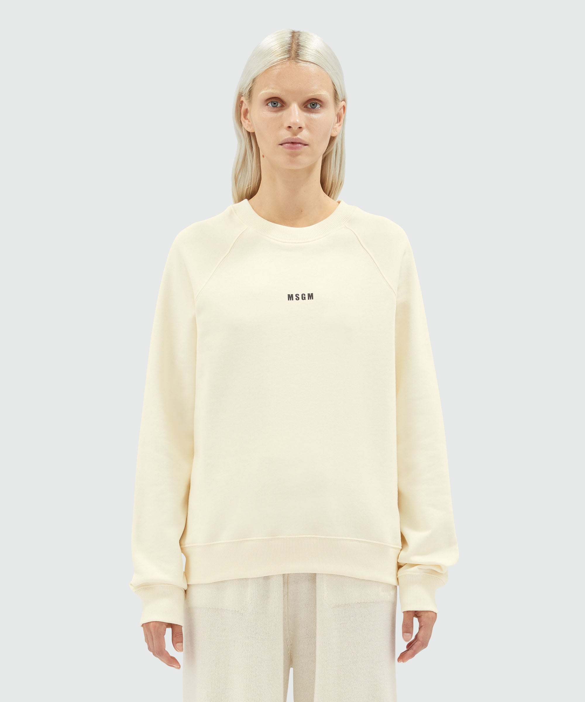Cream jersey sweatshirt with micro logo - 2