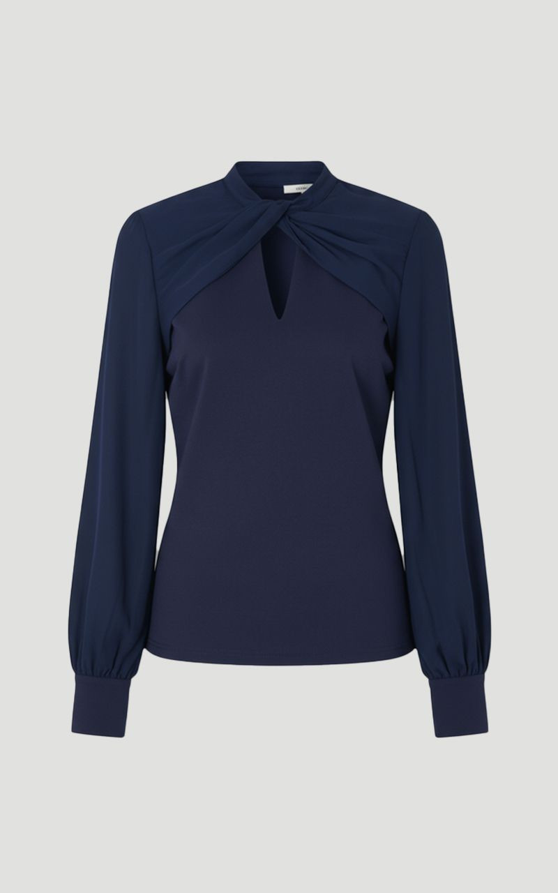 Plus Size Ponte And Georgette Mix Balloon Sleeve Cut Out Detail Top 4