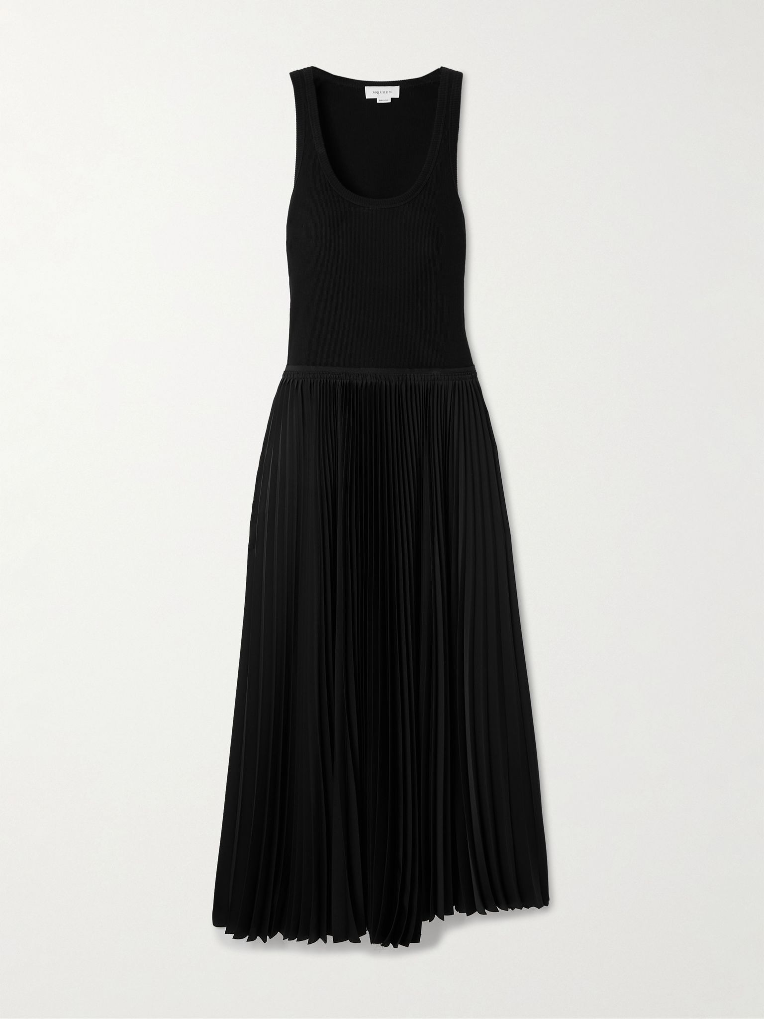 Pleated satin and stretch-cotton jersey midi dress Black - 1