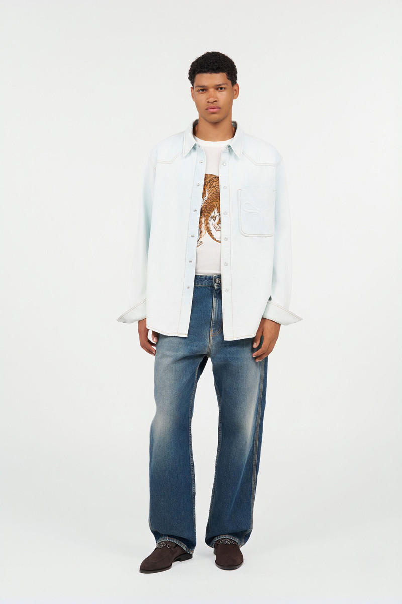 Roberto Cavalli Light Blue Denim Shirt With Contrast Stitching outlook