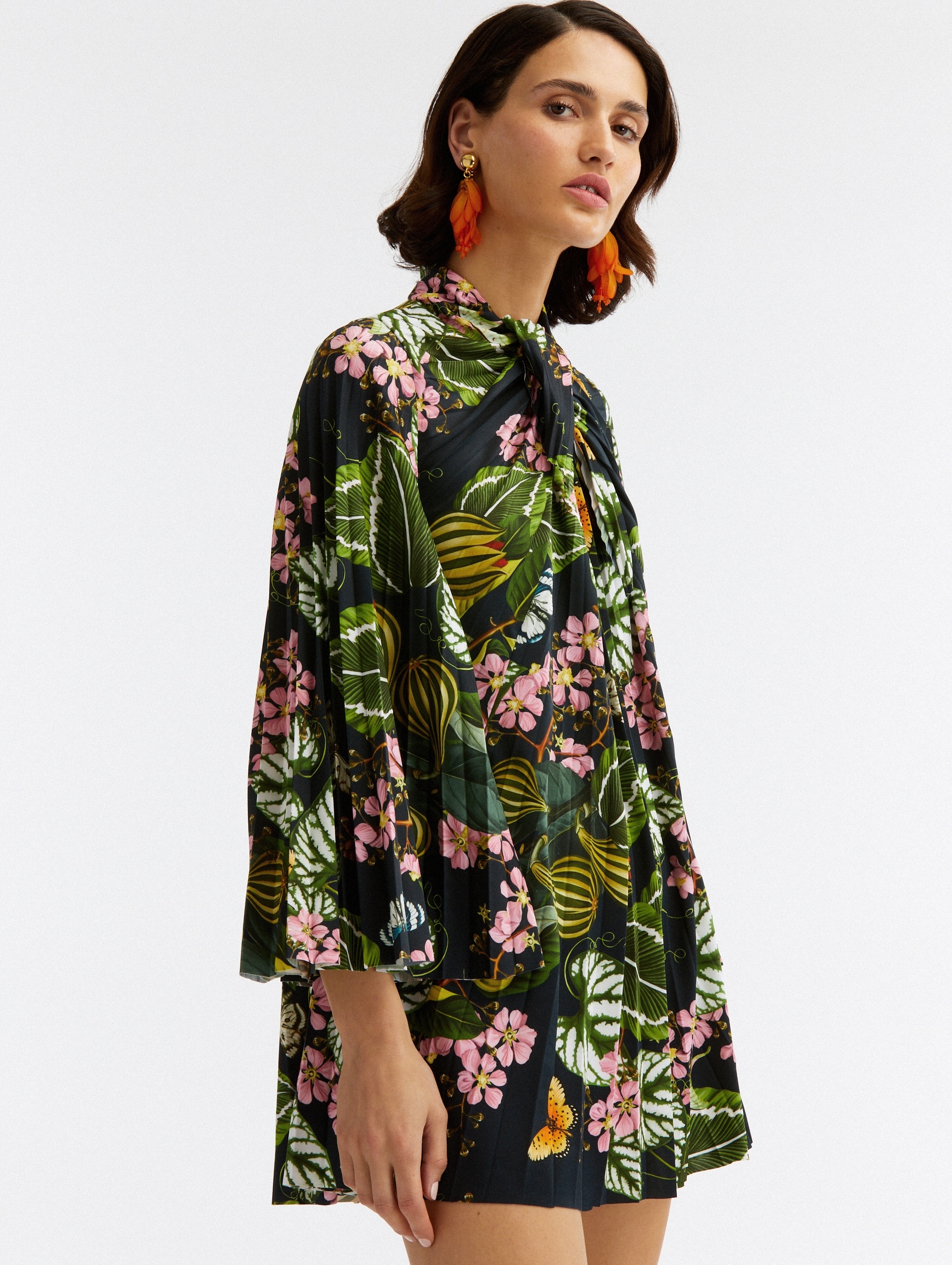 PLEATED MIXED BOTANICAL MINI DRESS - 4