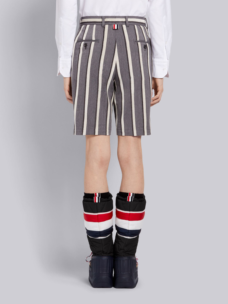 Medium Grey Velvet Bold Rep Stripe Wool Cotton Suiting Unconstructed Chino Short 3