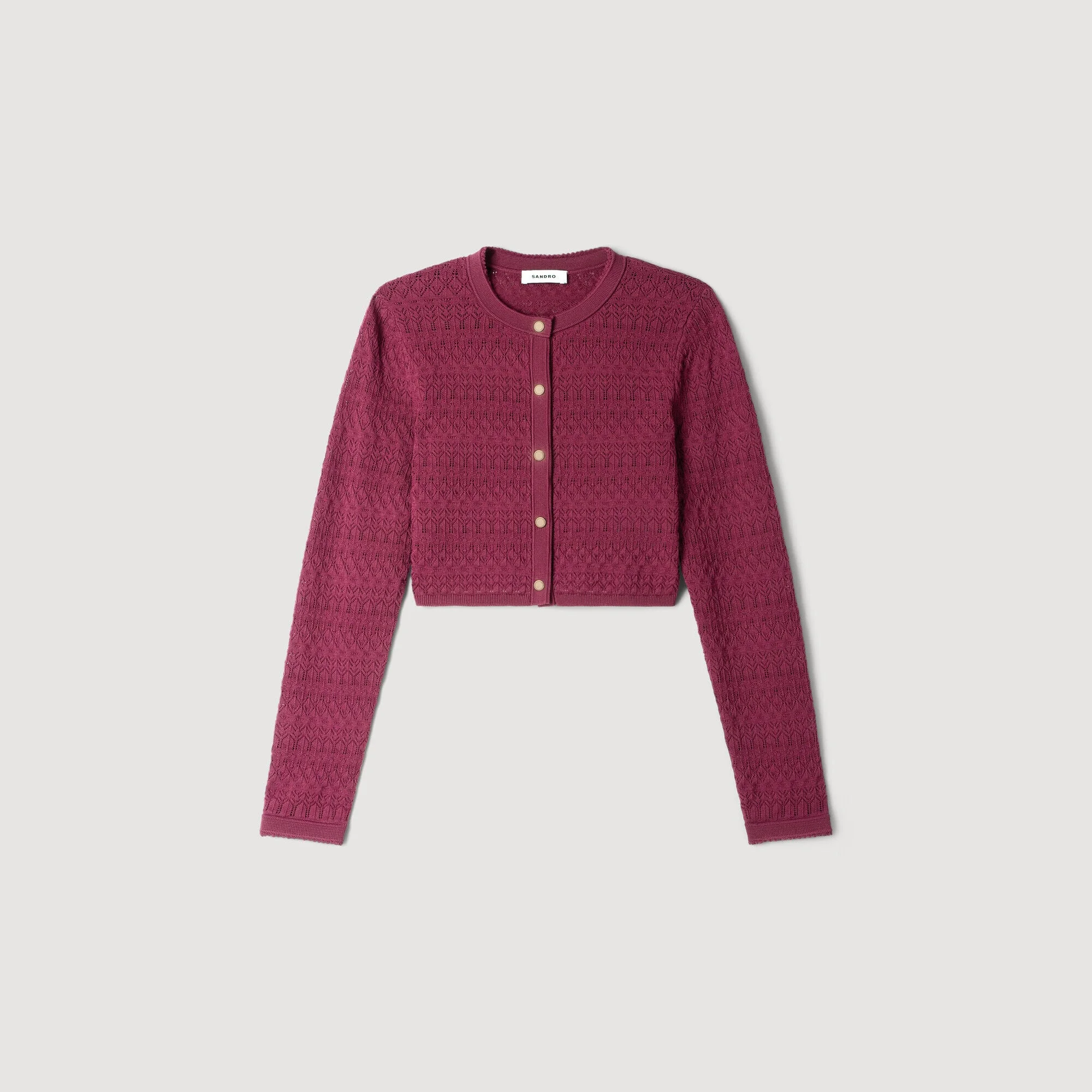 CROPPED POINTELLE KNIT CARDIGAN - 1