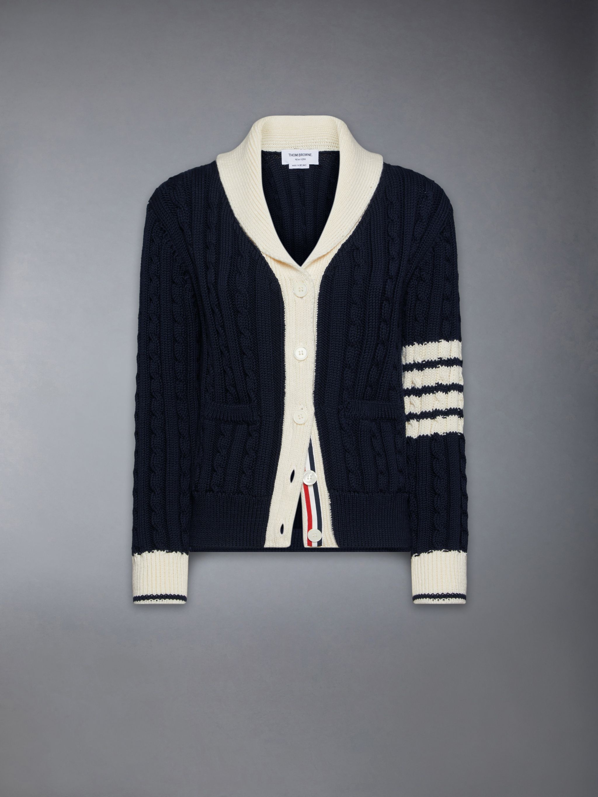 Classic Wool 4-Bar Cable Knit Cardigan - 6
