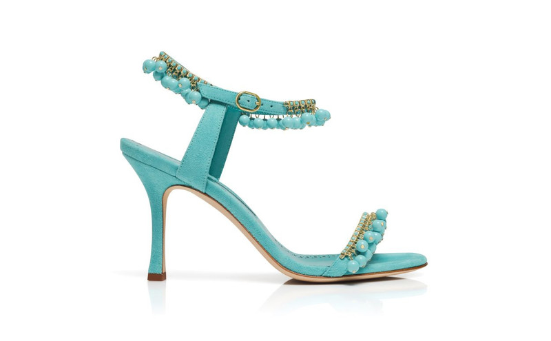 Blue Suede Jewel Embellished Sandals 1