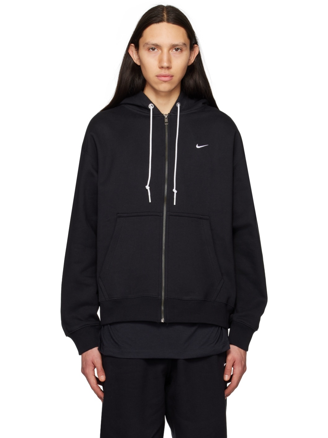 Black Solo Swoosh Zip-Up Hoodie - 1