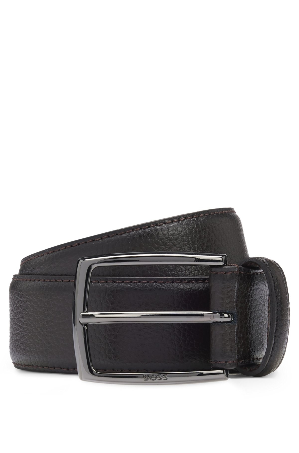 ITALIAN-MADE GRAINED-LEATHER BELT WITH LOGO BUCKLE - 1