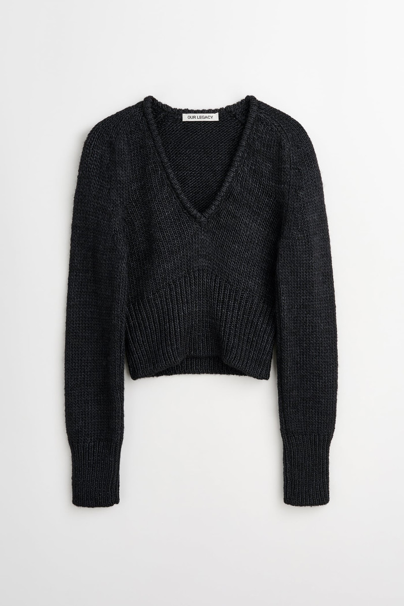 Sharp V-neck Rich Black Rustic Wool Silk 1