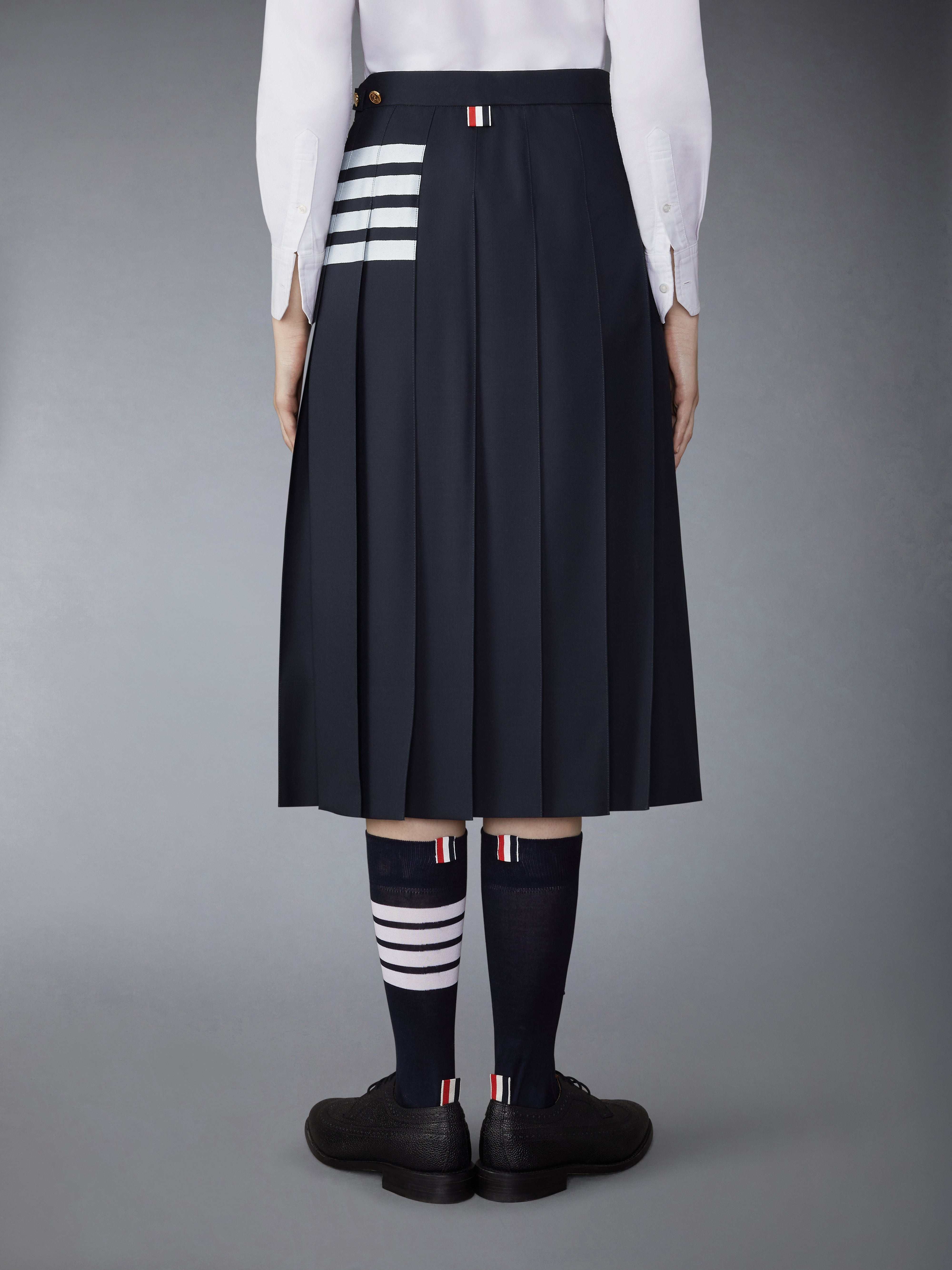 PLAIN WEAVE 4-BAR MIDI PLEATED SKIRT - 4