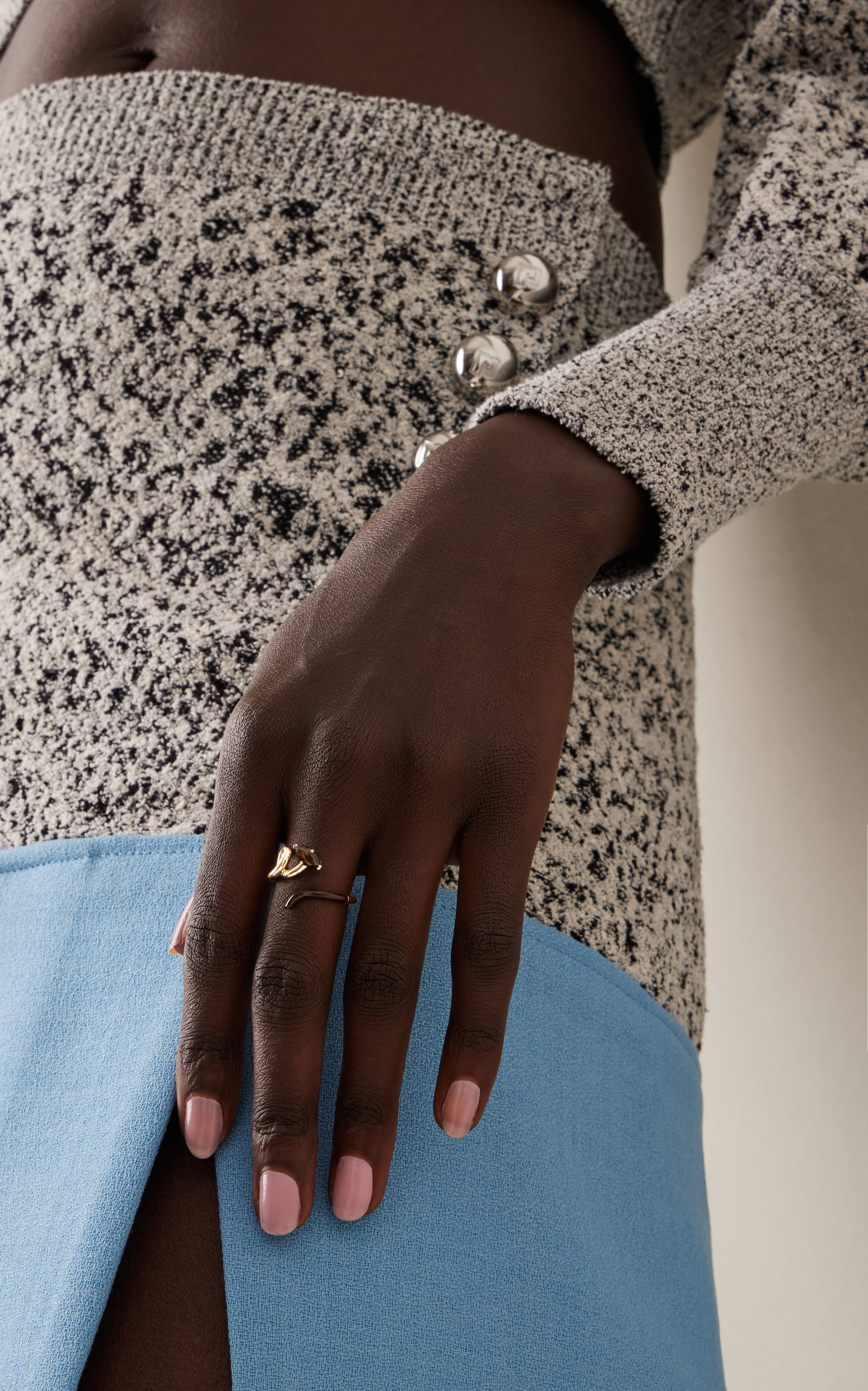 Half 9K Gold, Quartz, And Enamel Ring brown - 2