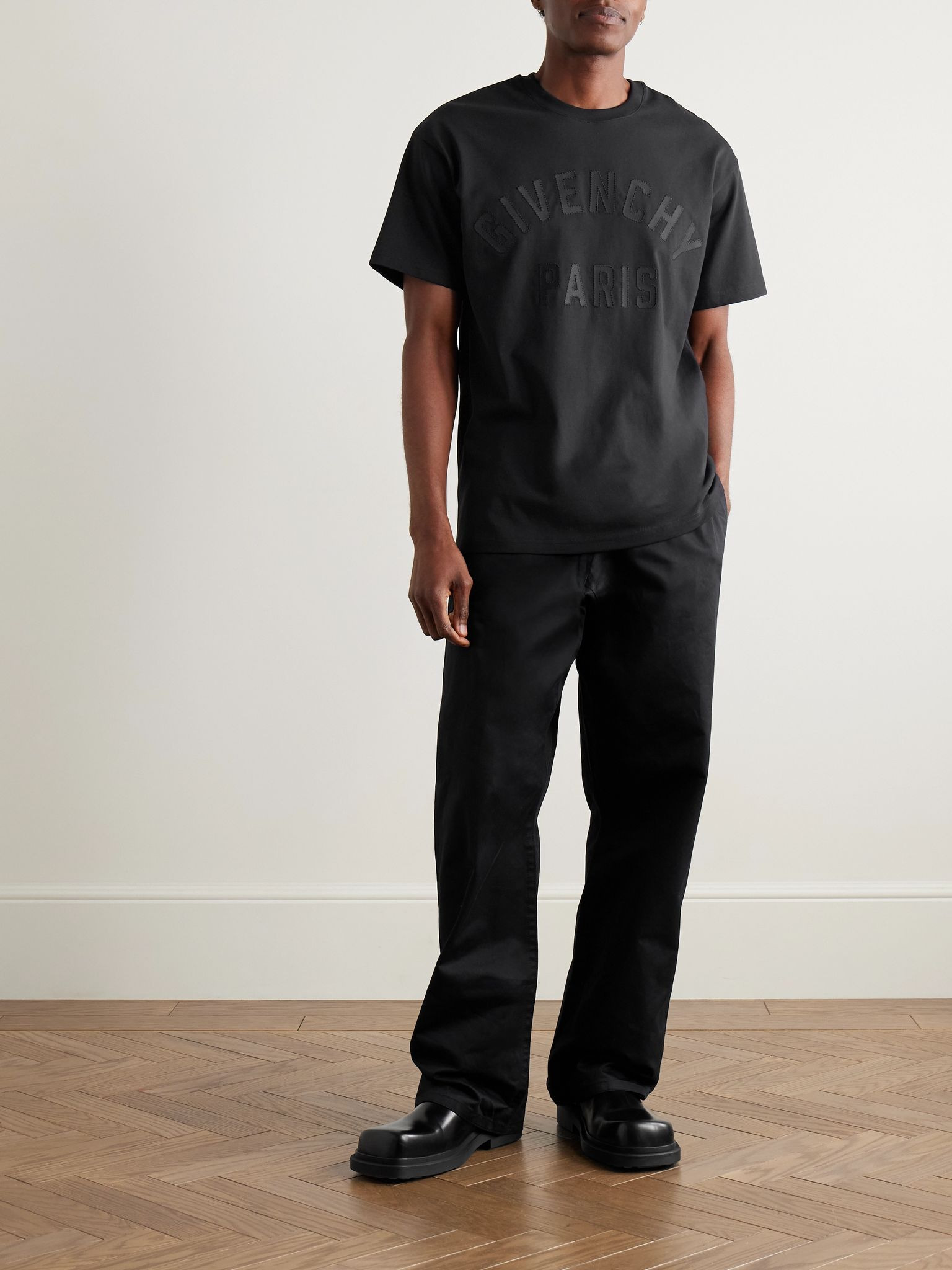 Logo-Appliquéd Cotton-Jersey T-Shirt Black - 2