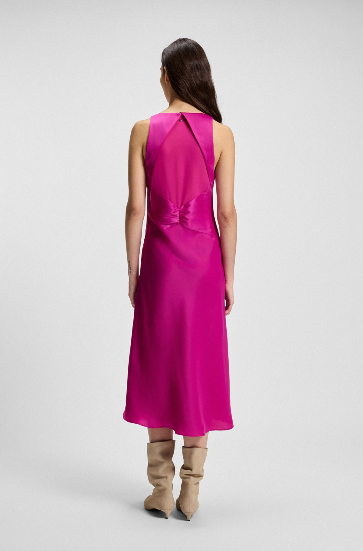 CRINKLE-SATIN DRESS WITH GATHERED FRONT - 4