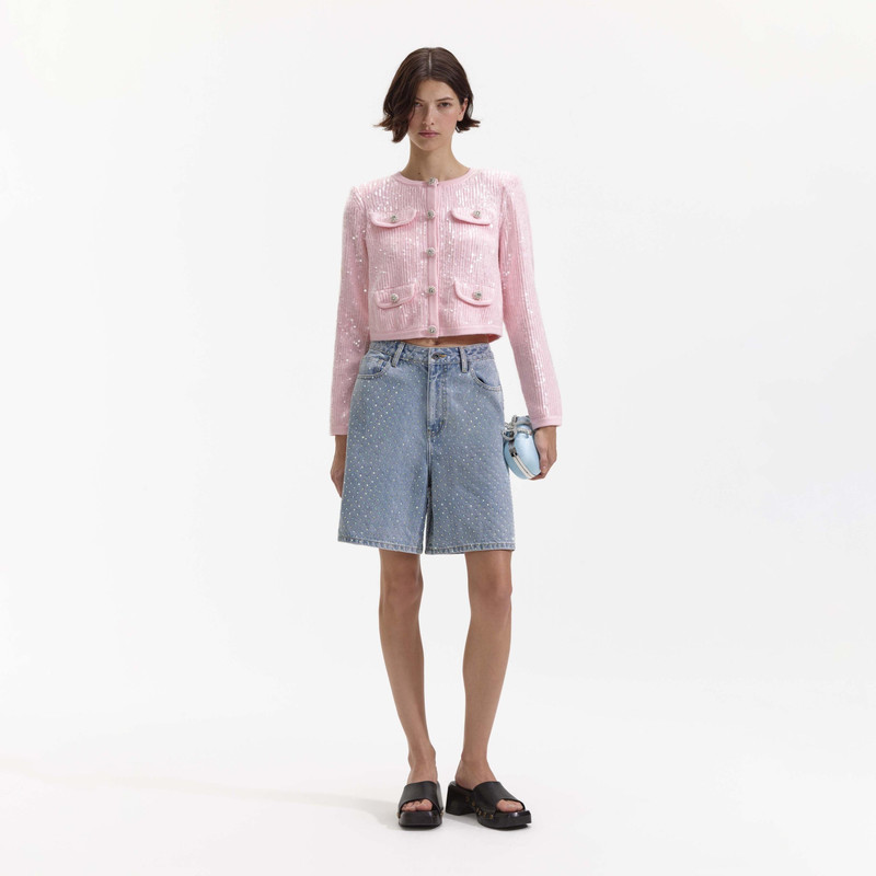 Pink Knit Sequin Cardigan 1