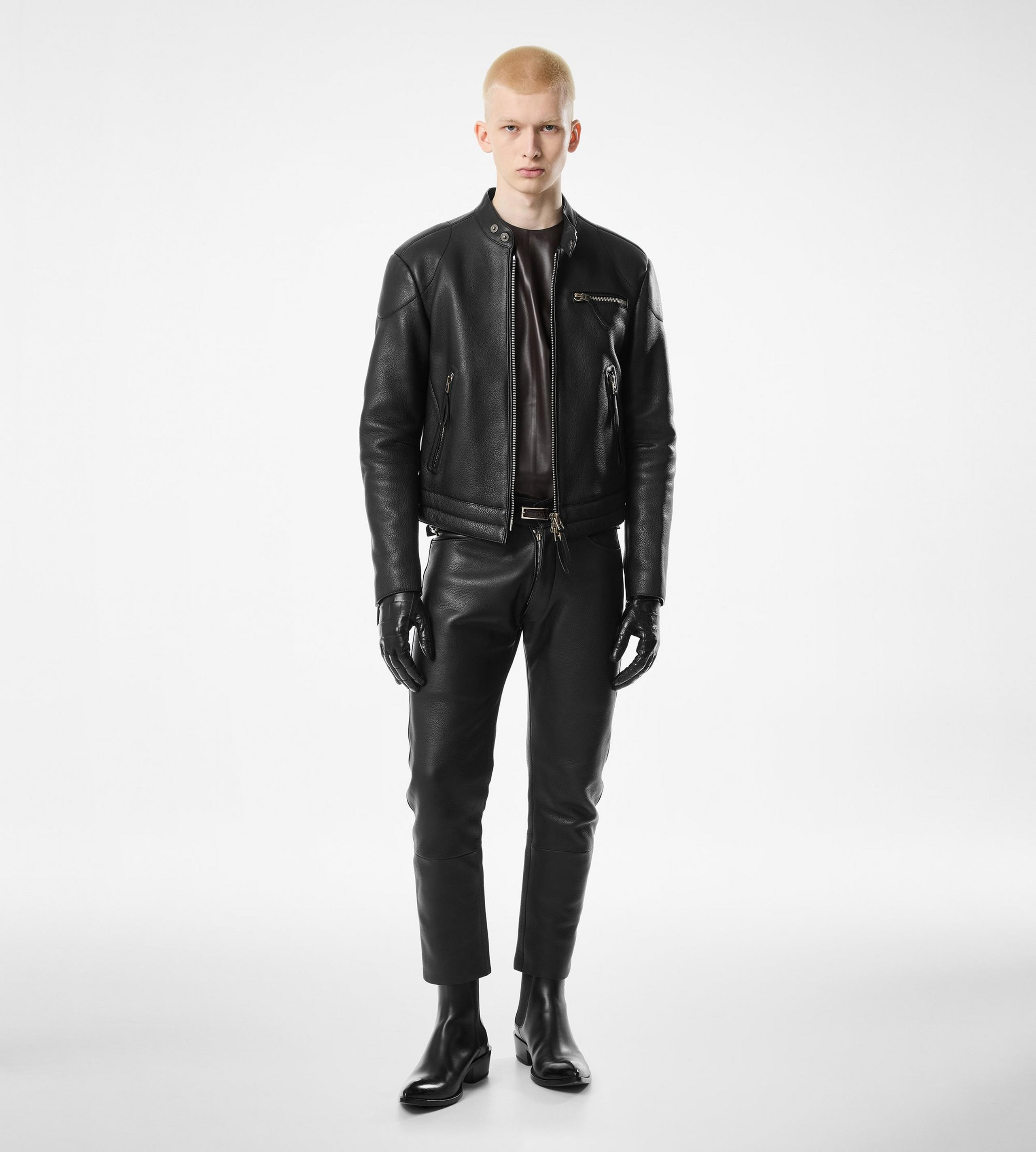GRAIN LEATHER ZIP BIKER - 3