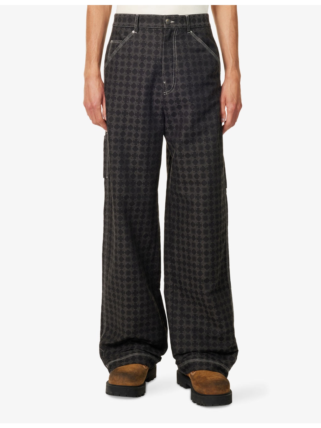 Quad Work Printed Cotton And Linen Trousers - 3