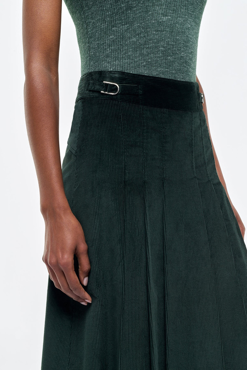 Wesley Pleated Midi Skirt in English Green Sea Island Cotton Corduroy 5