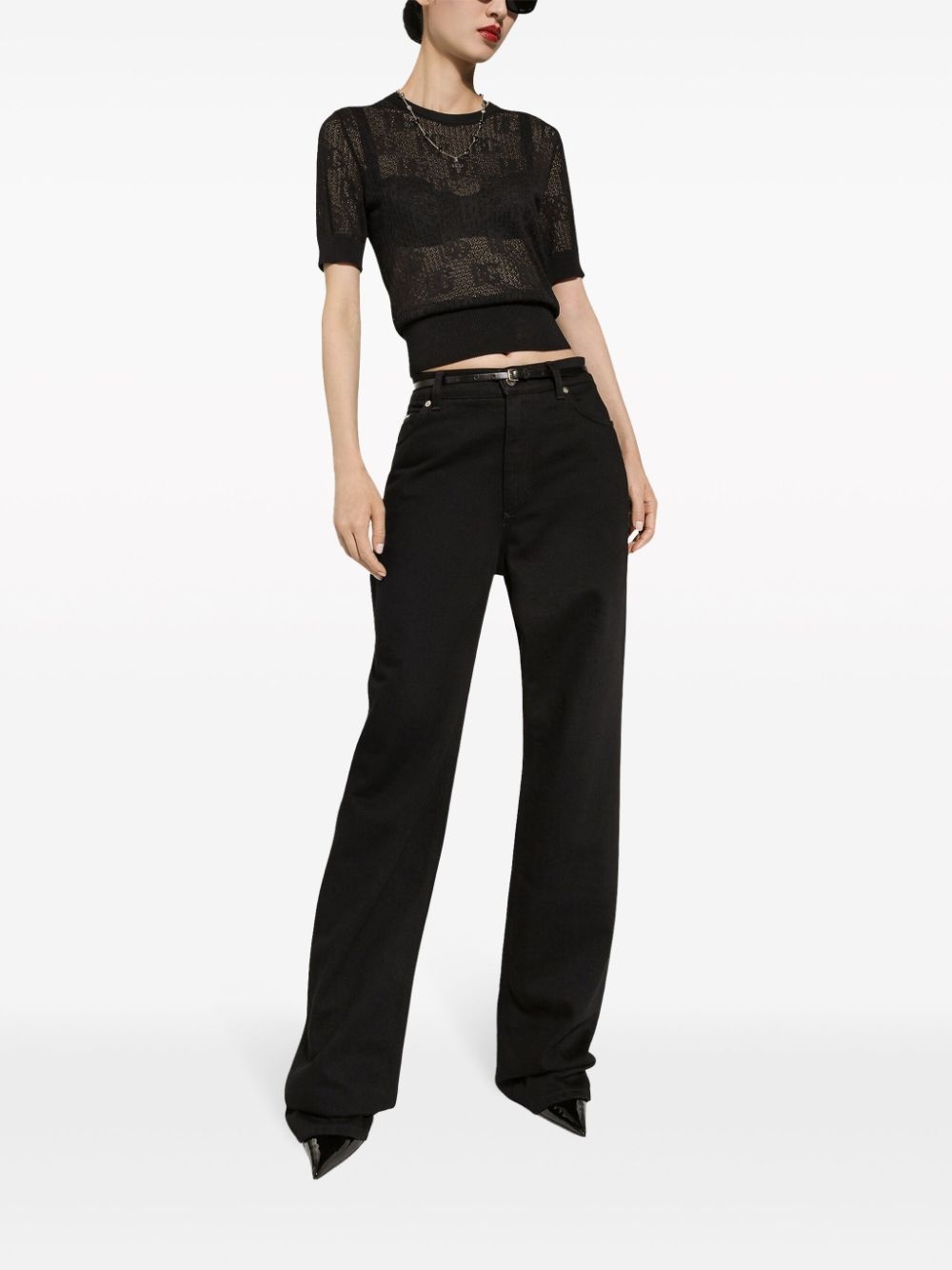 monogram-jacquard round-neck top - 2