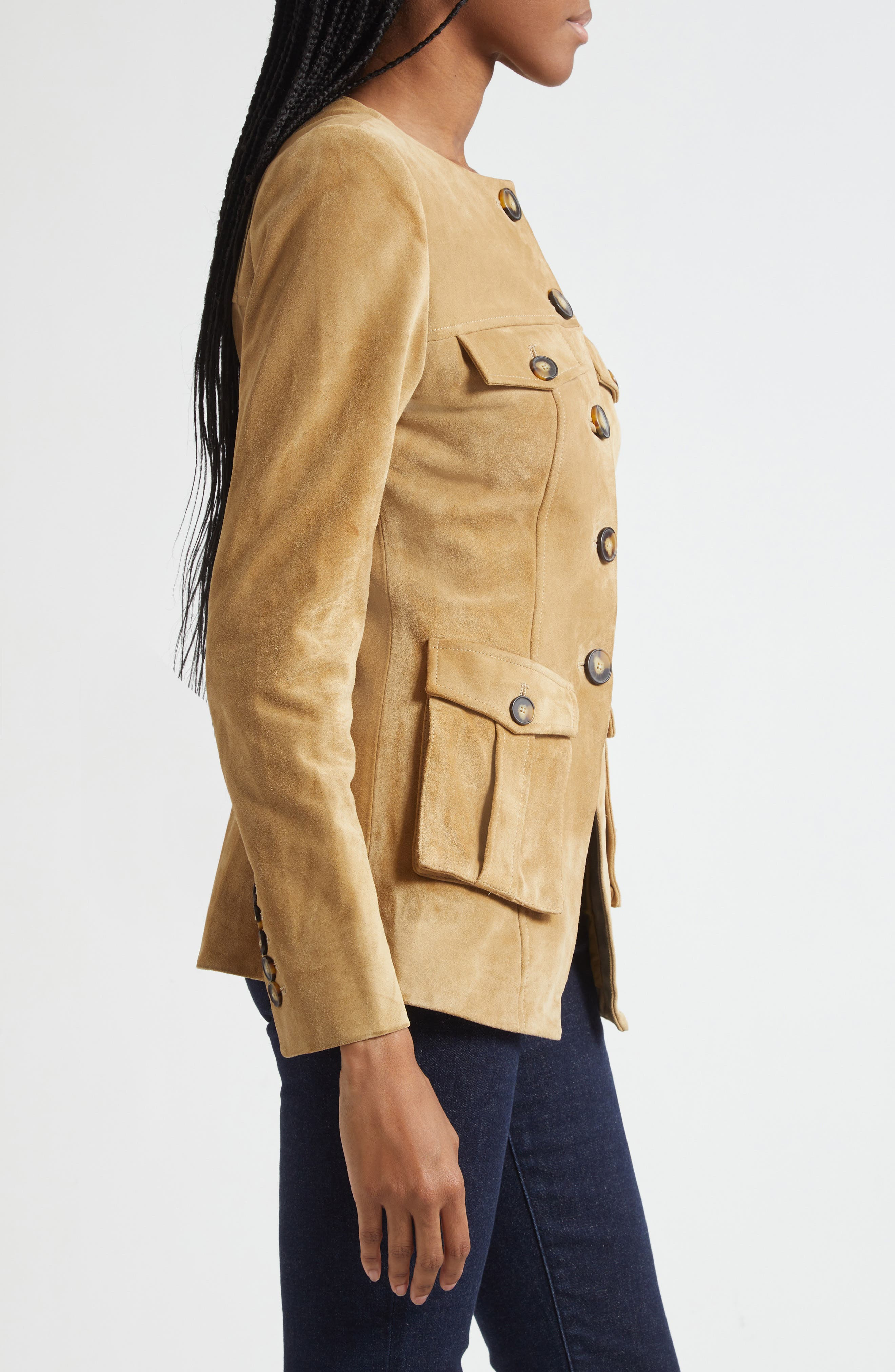 Veronica Beard Orrin Suede Cargo Jacket in Desert Khaki at Nordstrom - 4