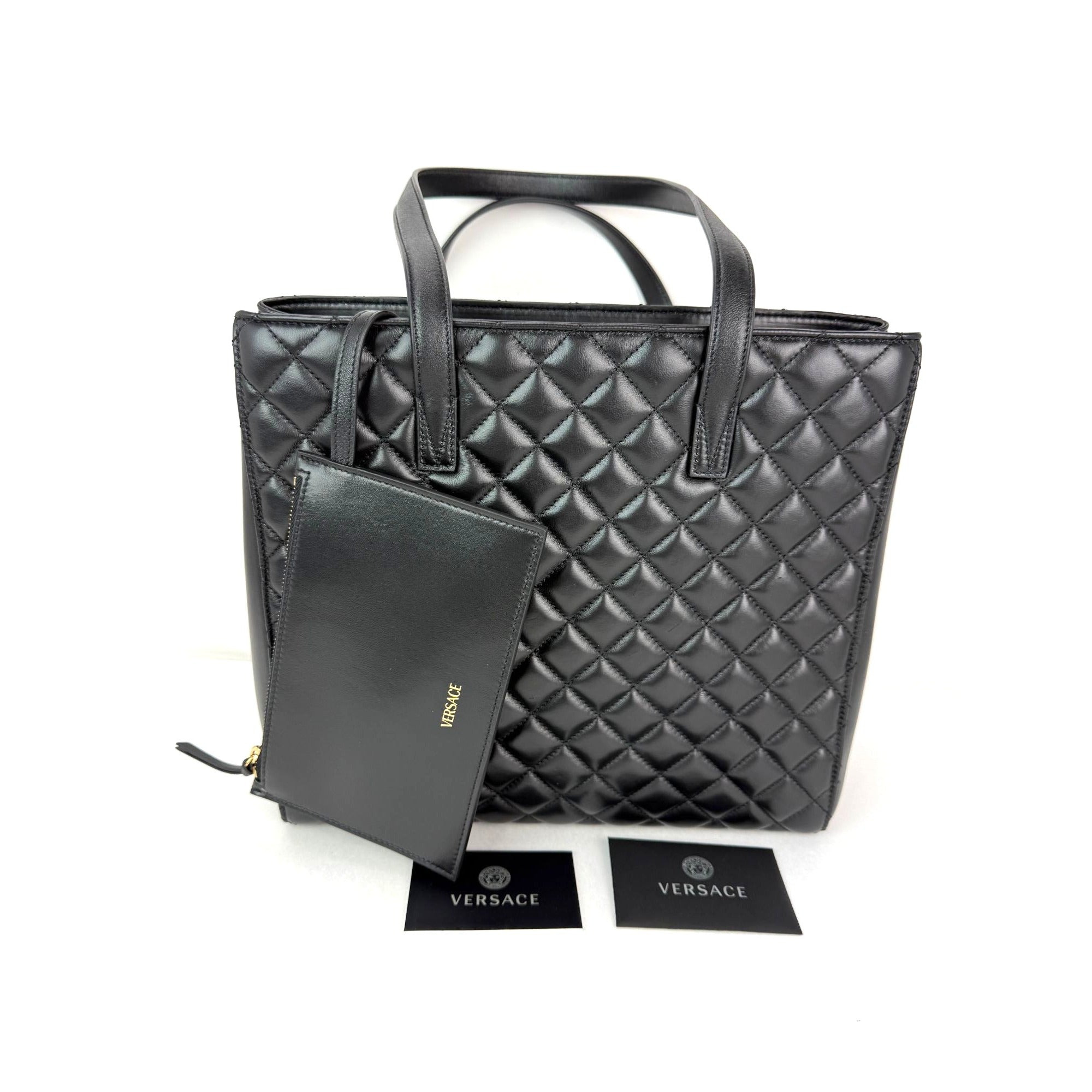 Versace Gianni - Versace Gianni Nappa Quilted Medusa Black Leather Tote Bag - 2