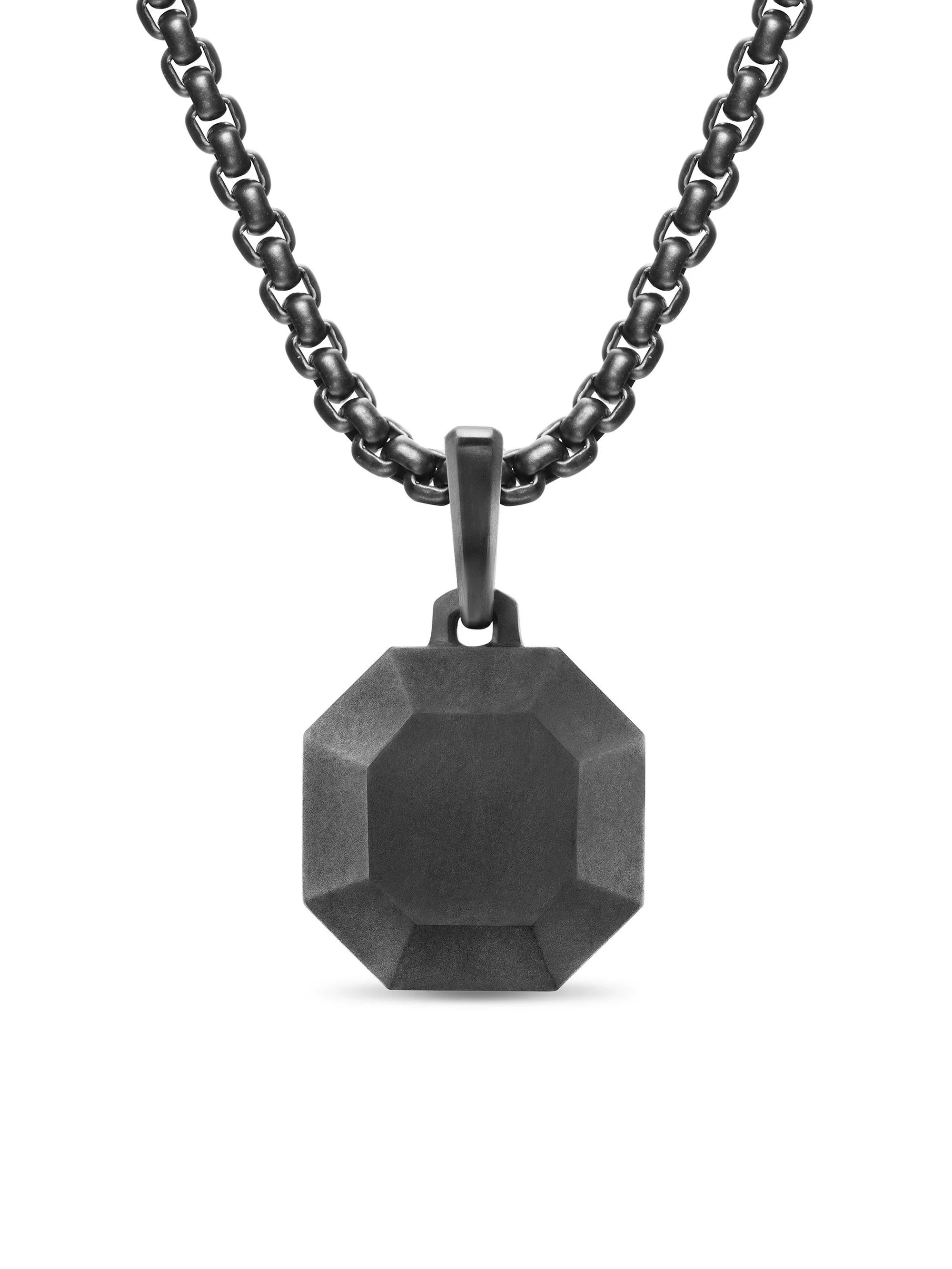 Men's Faceted Stone Amulet in Black Titanium, 16MM - Black - 1