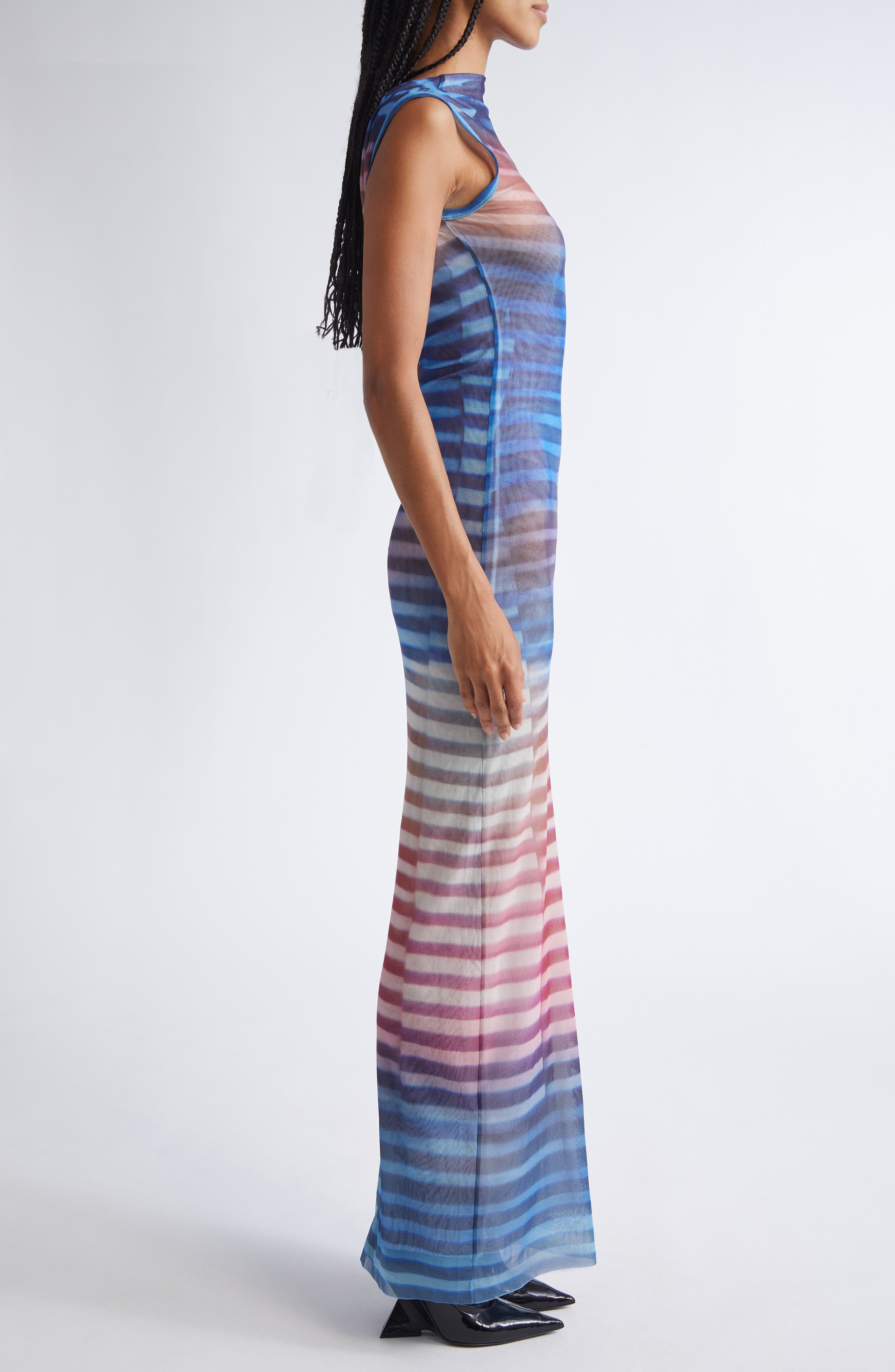 Jean Paul Gaultier Air Print Mesh Body-Con Dress in Light Blue/Blue/Peach at Nordstrom - 3