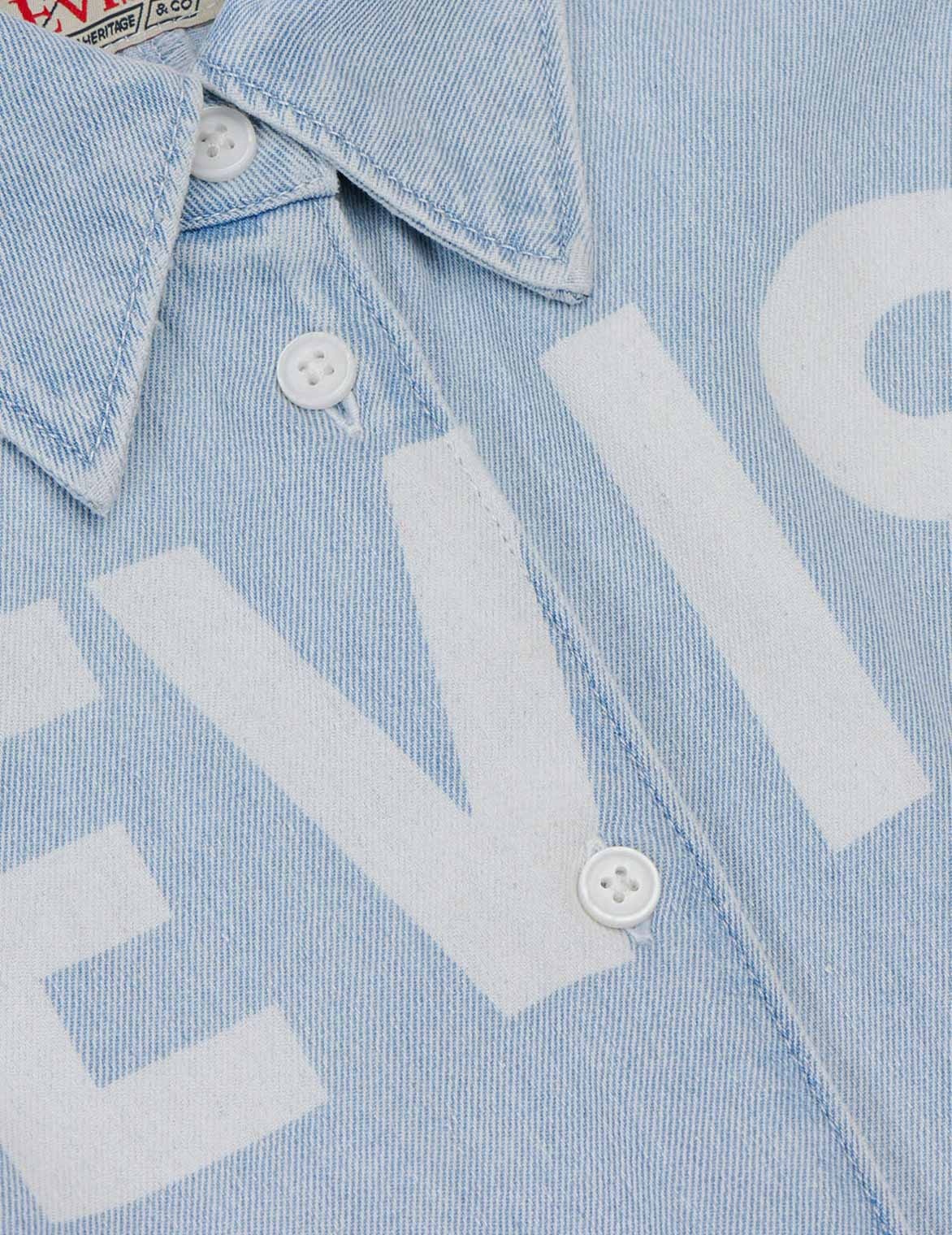 Logo Discharged Print Denim Shirt Dress - 9
