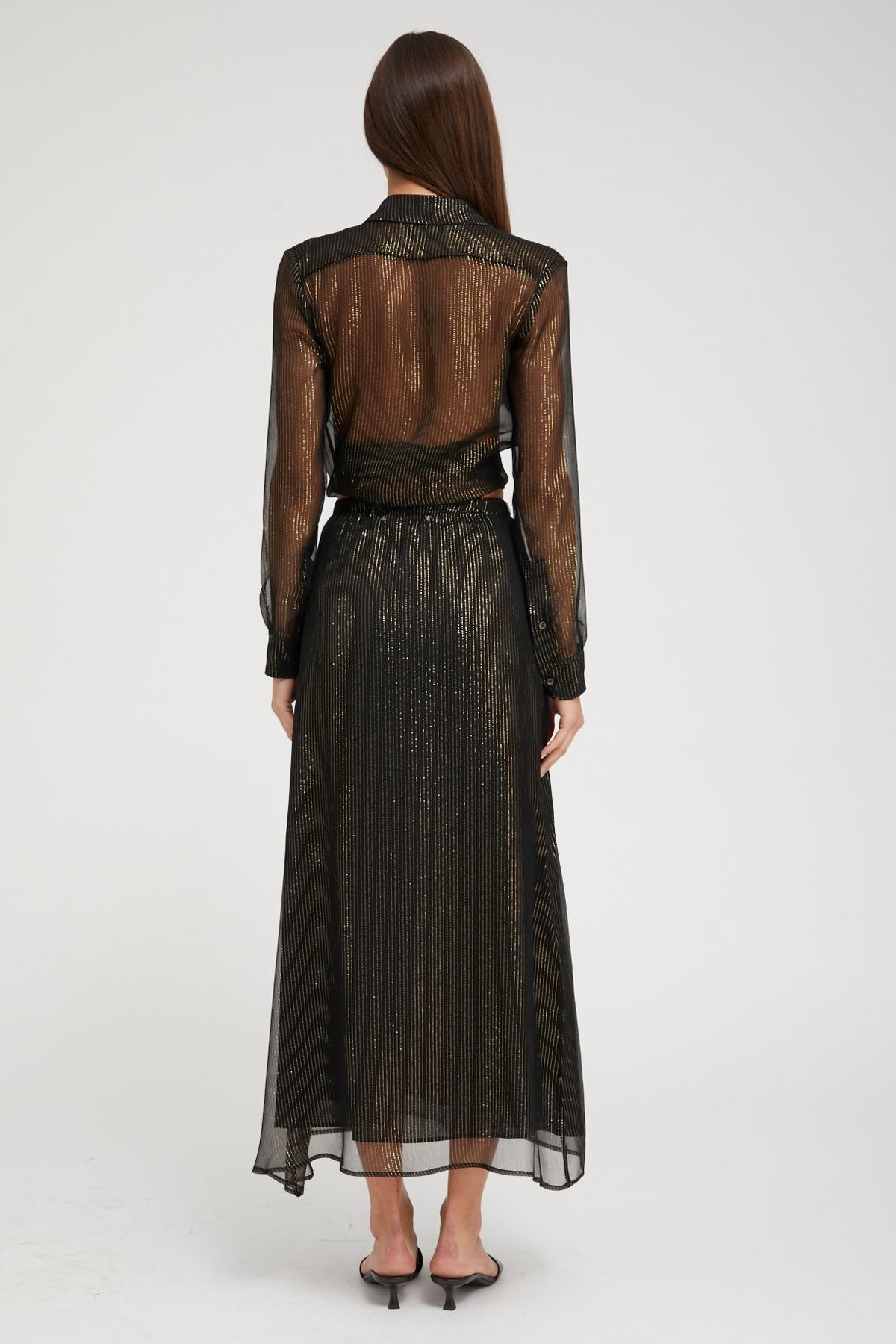 BLACK AND GOLD SILK BIAS MAXI SKIRT - 3