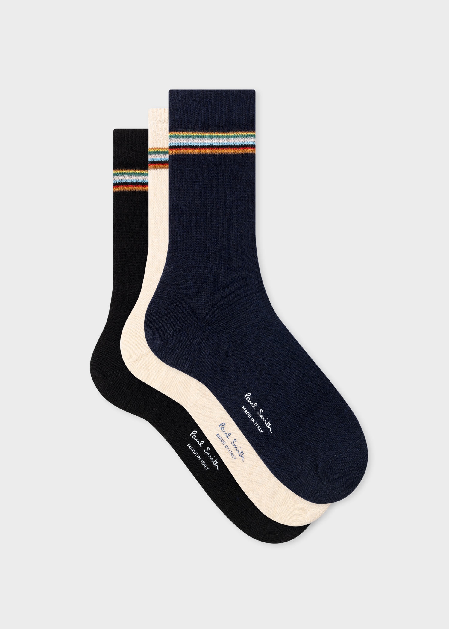 'Signature Stripe' Wool-Cashmere Blend Three Pack Socks - 1