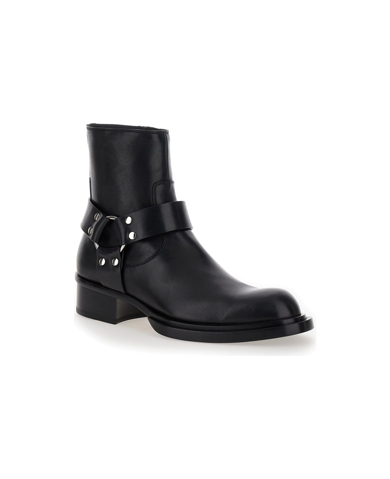 Black Ankle Boots With Harness Detail In Leather Man - 2