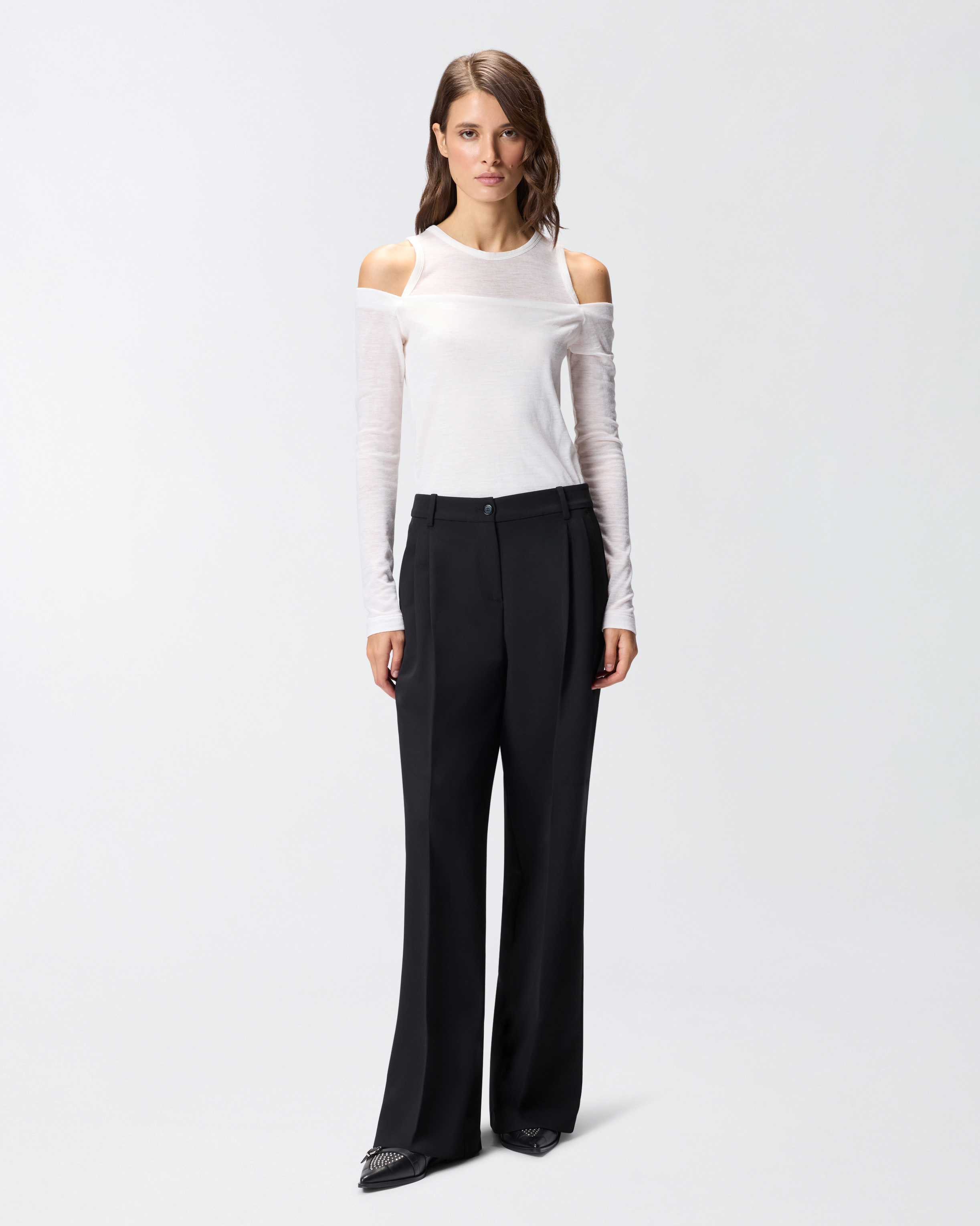 HIGH-WAISTED PALAZZO TROUSERS IN FLOWING FABRIC - 2