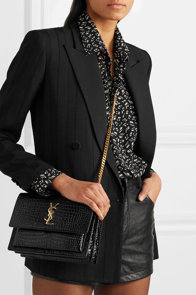 SAINT LAURENT Sunset small croc-effect patent-leather shoulder bag outlook