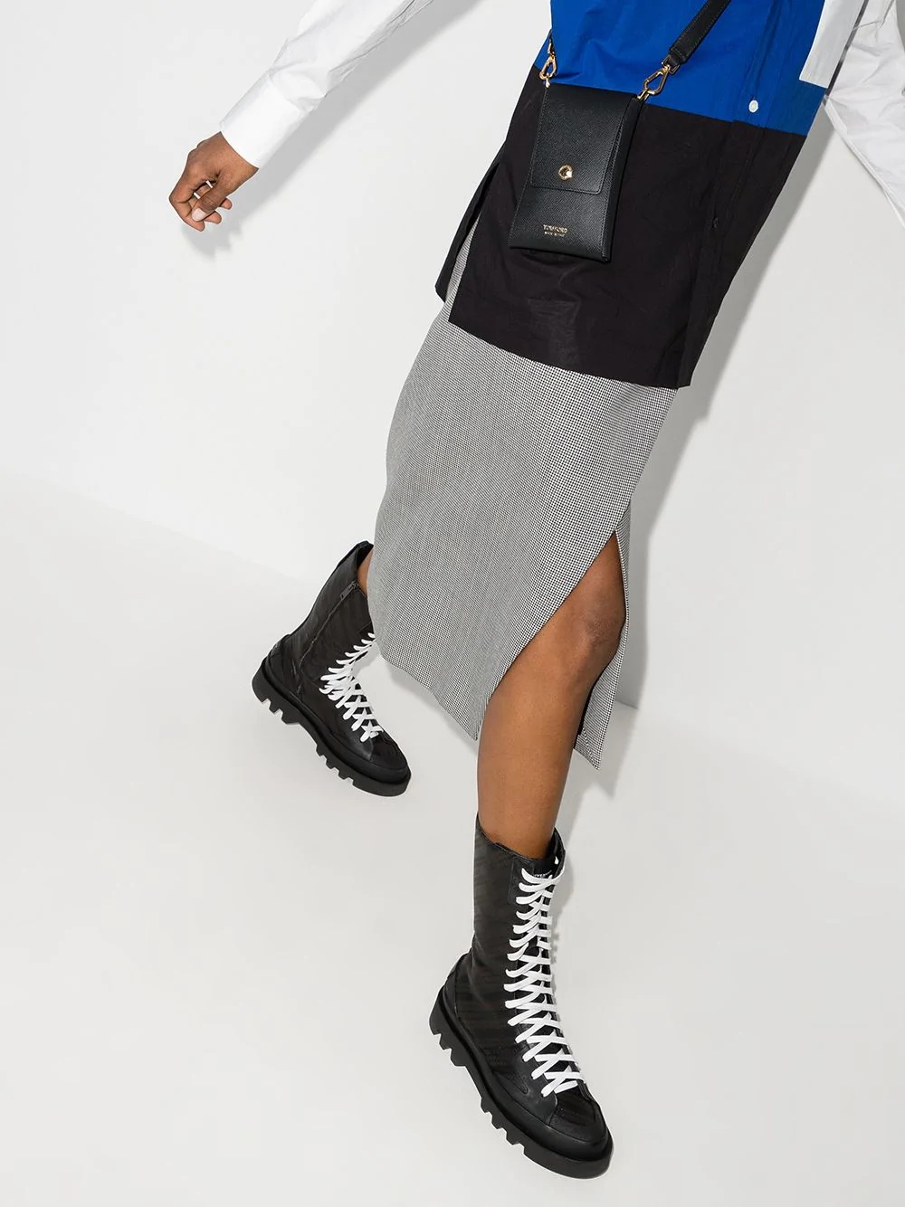 diagonal chain logo print combat boots - 3