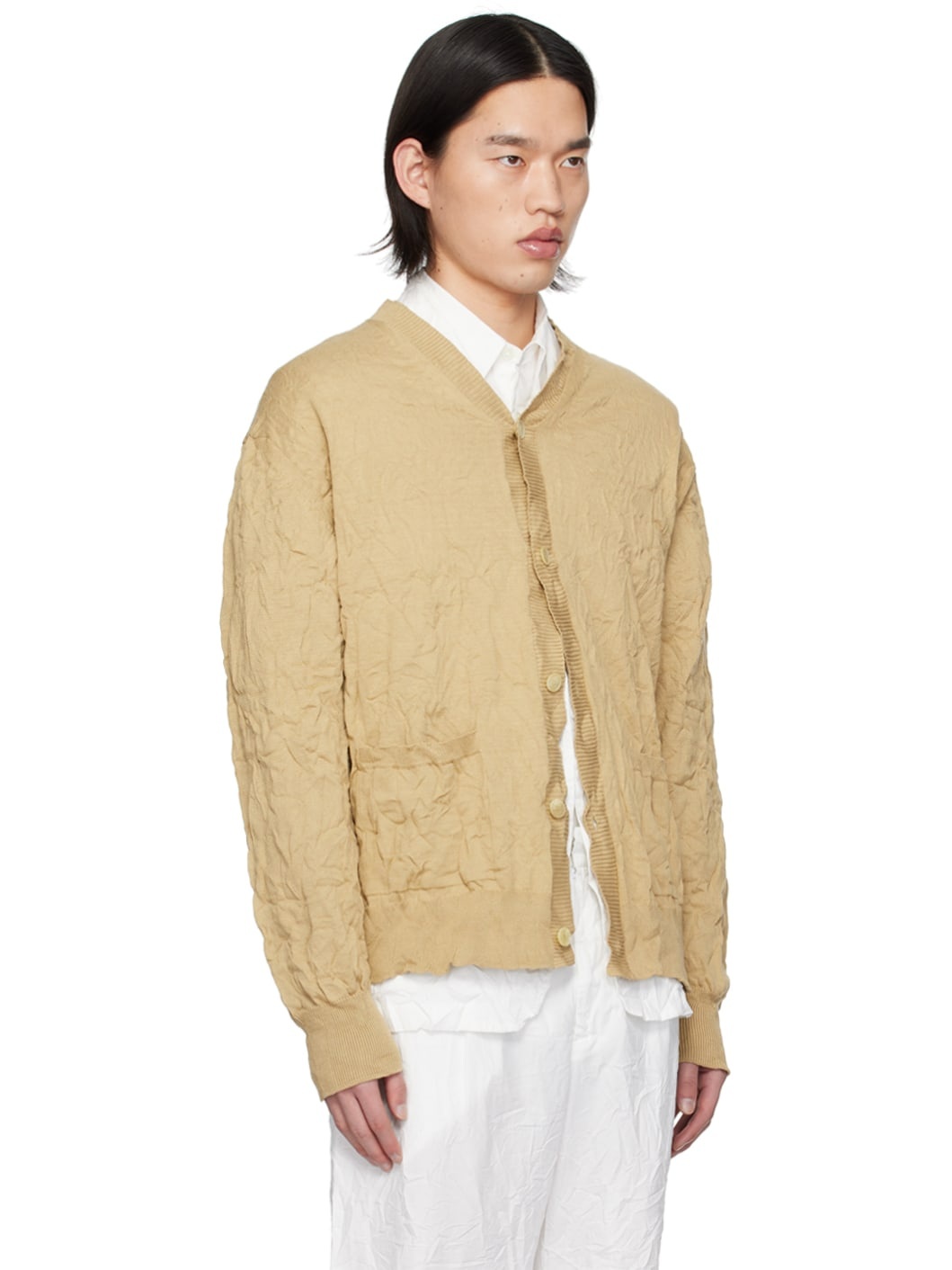 Beige Button Cardigan - 2